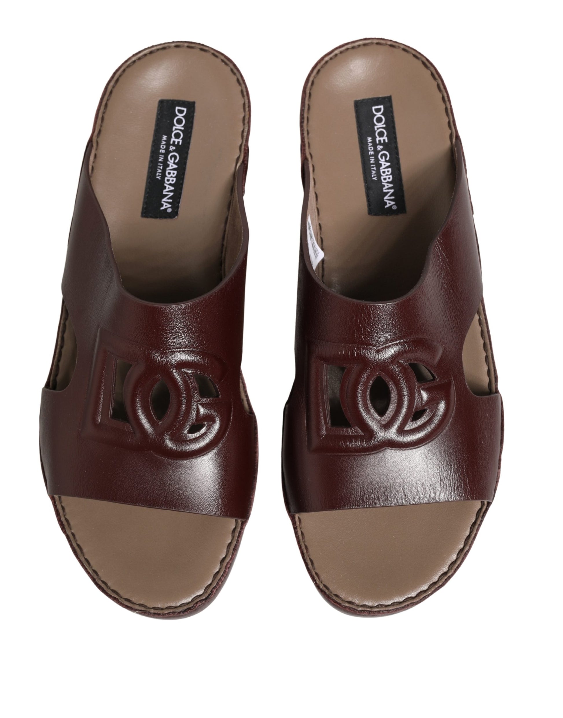 Maroon Leather Cutout DG Logo Sandals Shoes