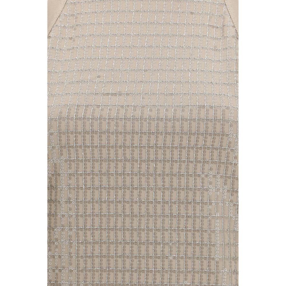 Beige Cotton Sleeveles T-Shirt