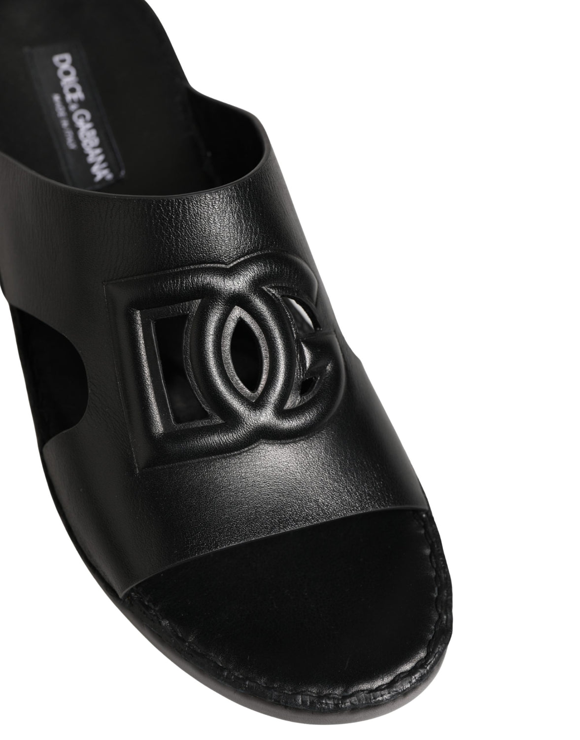 Black Leather Cutout DG Logo Sandals Shoes
