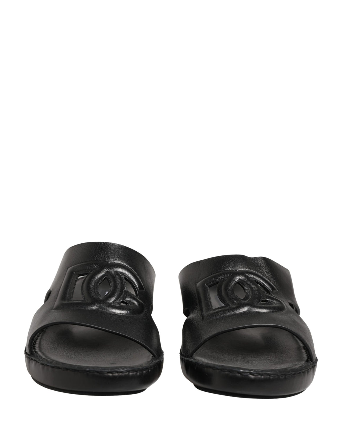 Black Leather Cutout DG Logo Sandals Shoes