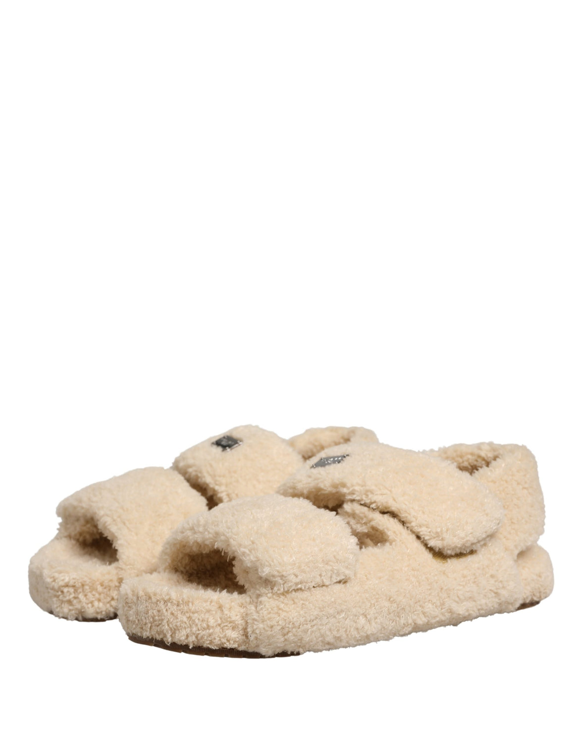 Beige Faux Fur Slides Men Flats Sandals Shoes