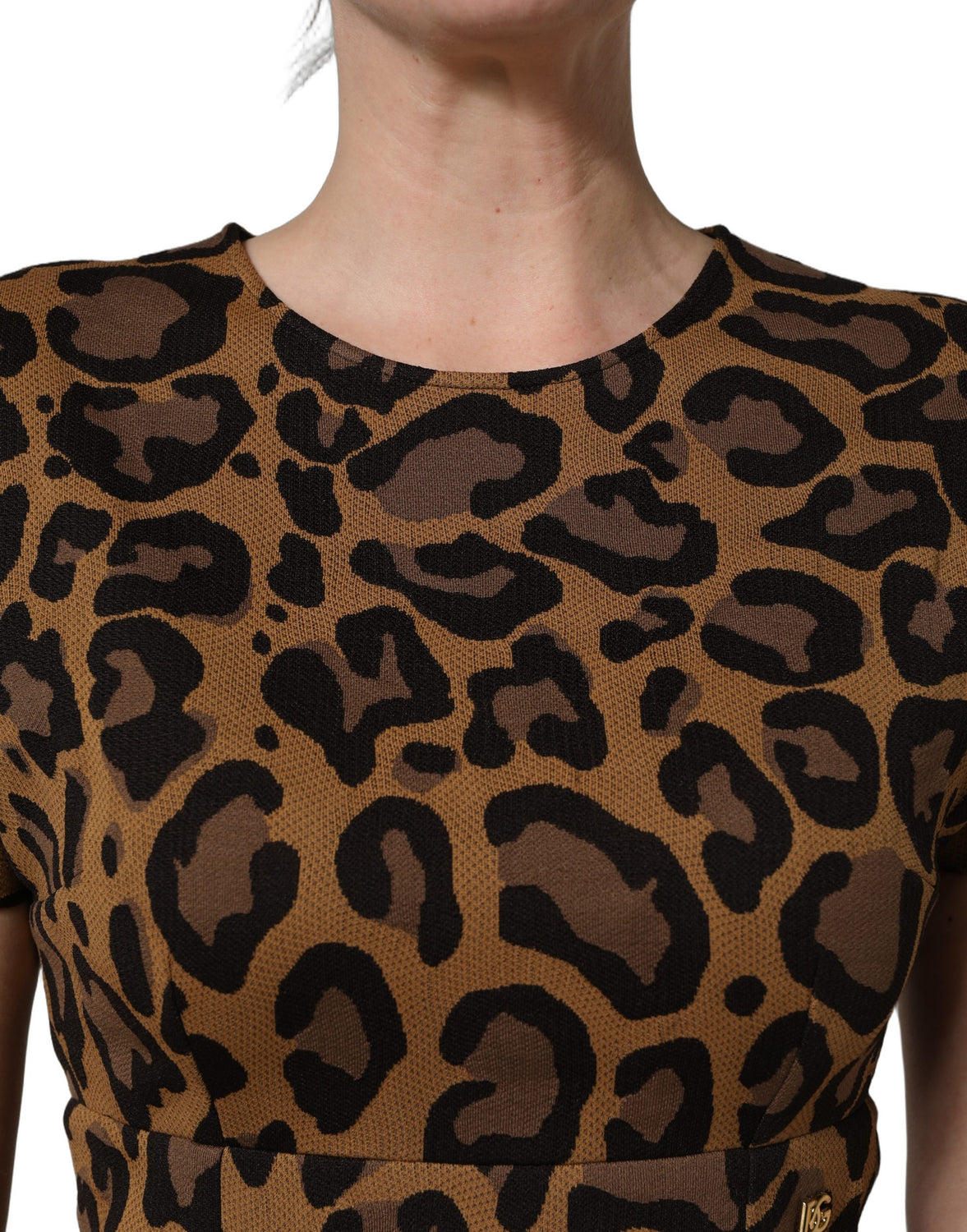 Brown Leopard Jacquard Knee Length Dress
