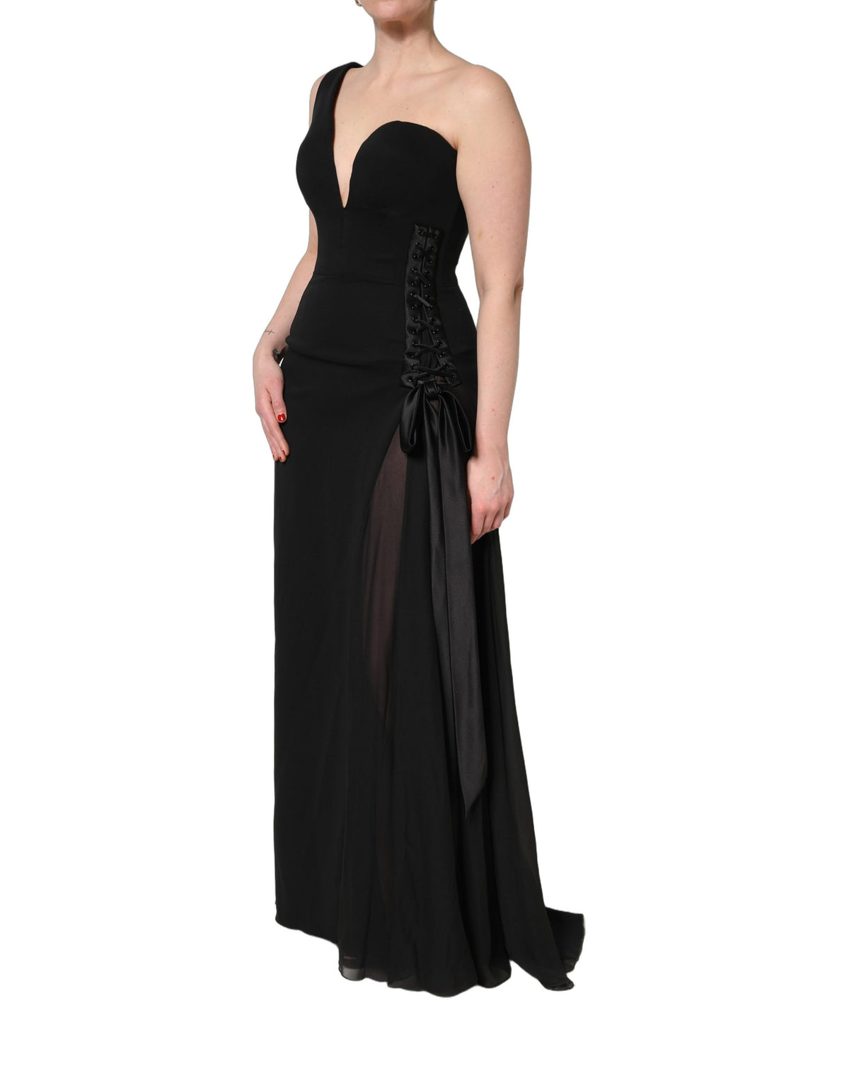 Black One Shoulder Neckline Long Gown Dress