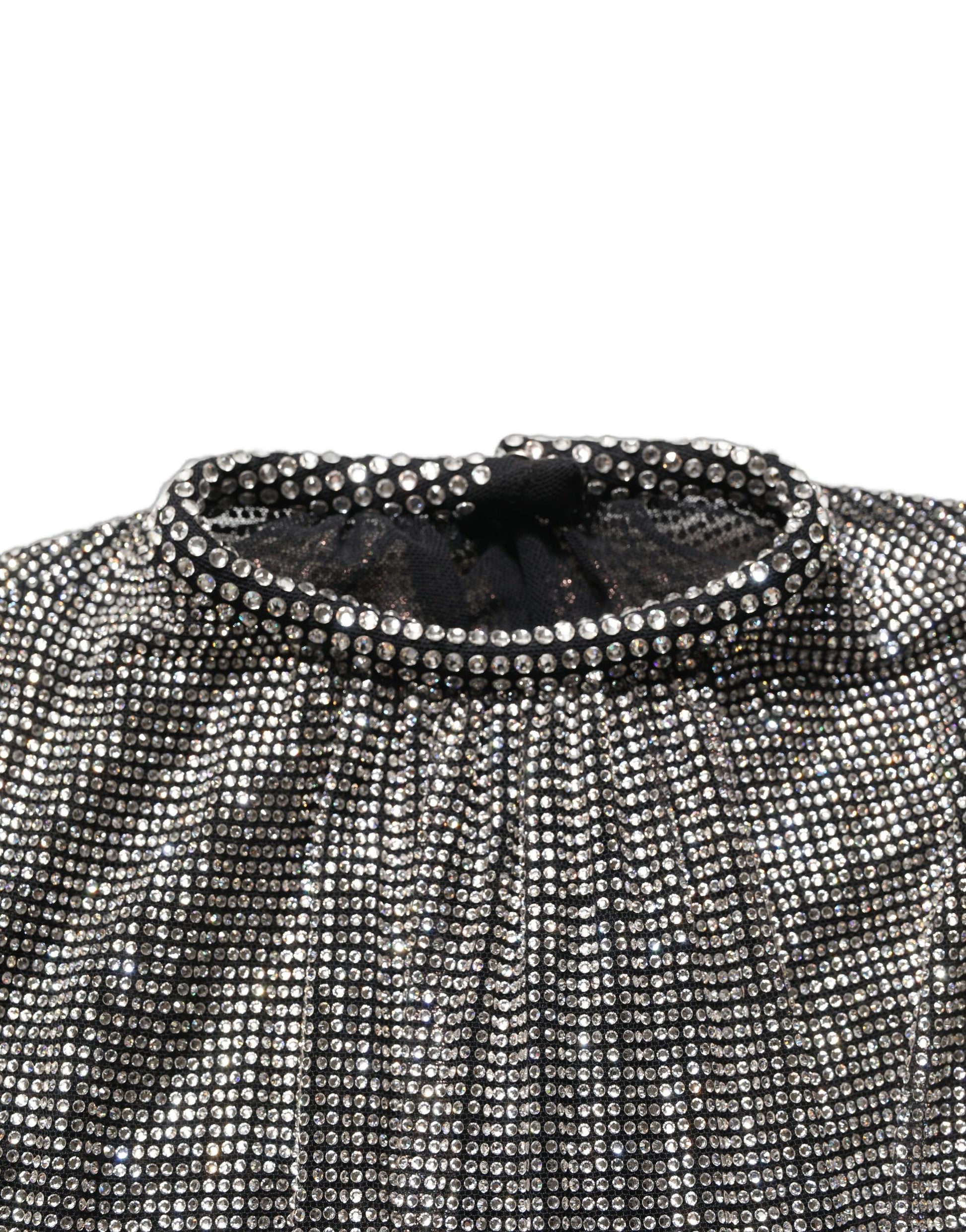 Silver Rhinestones Long Sleeves Bodysuit Mini Dress