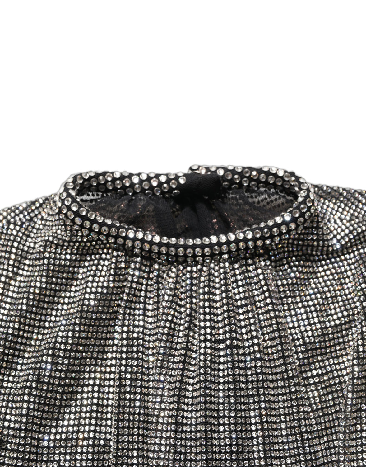 Silver Rhinestones Long Sleeves Bodysuit Mini Dress