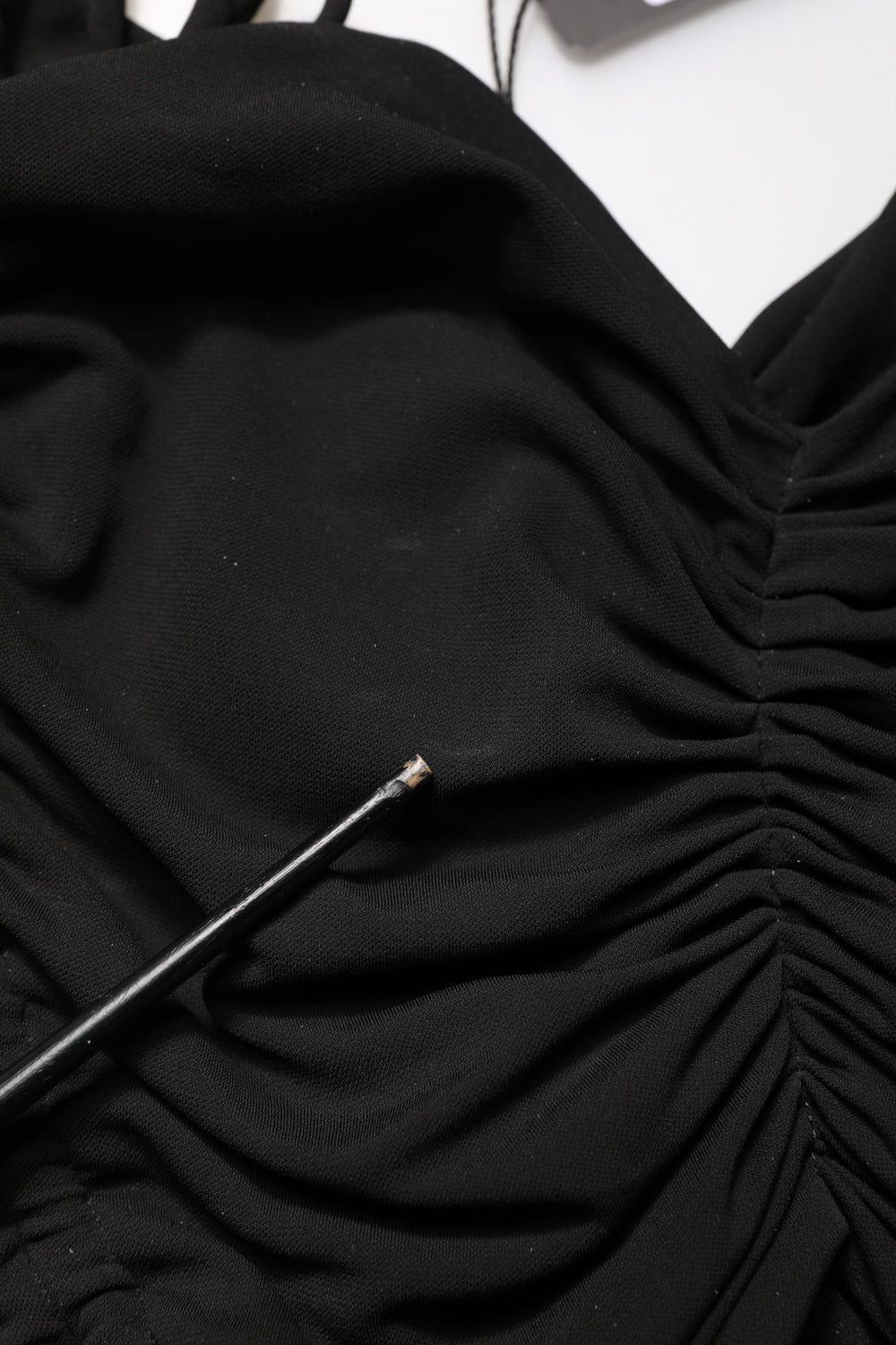 Black Jersey Calf Length Cut-Out Ruched Dress
