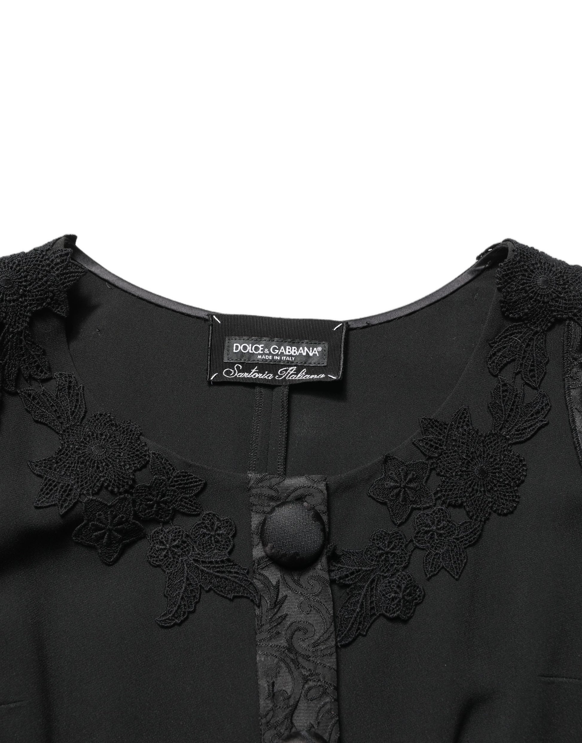 Black Button Fastening Lace Trimmed Blazer Jacket
