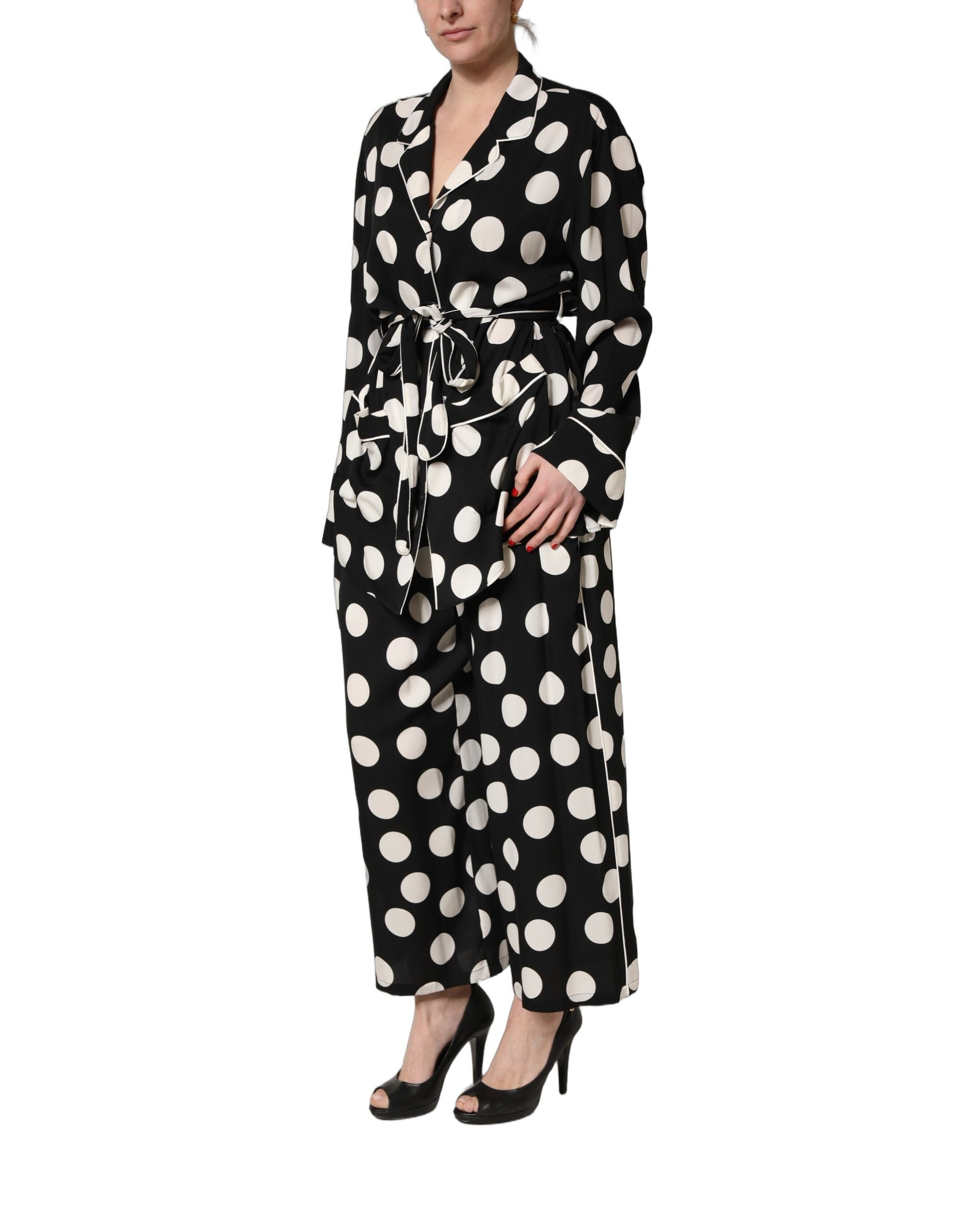 Black White Polka Dot Pajama 2 Piece Set Sleepwear