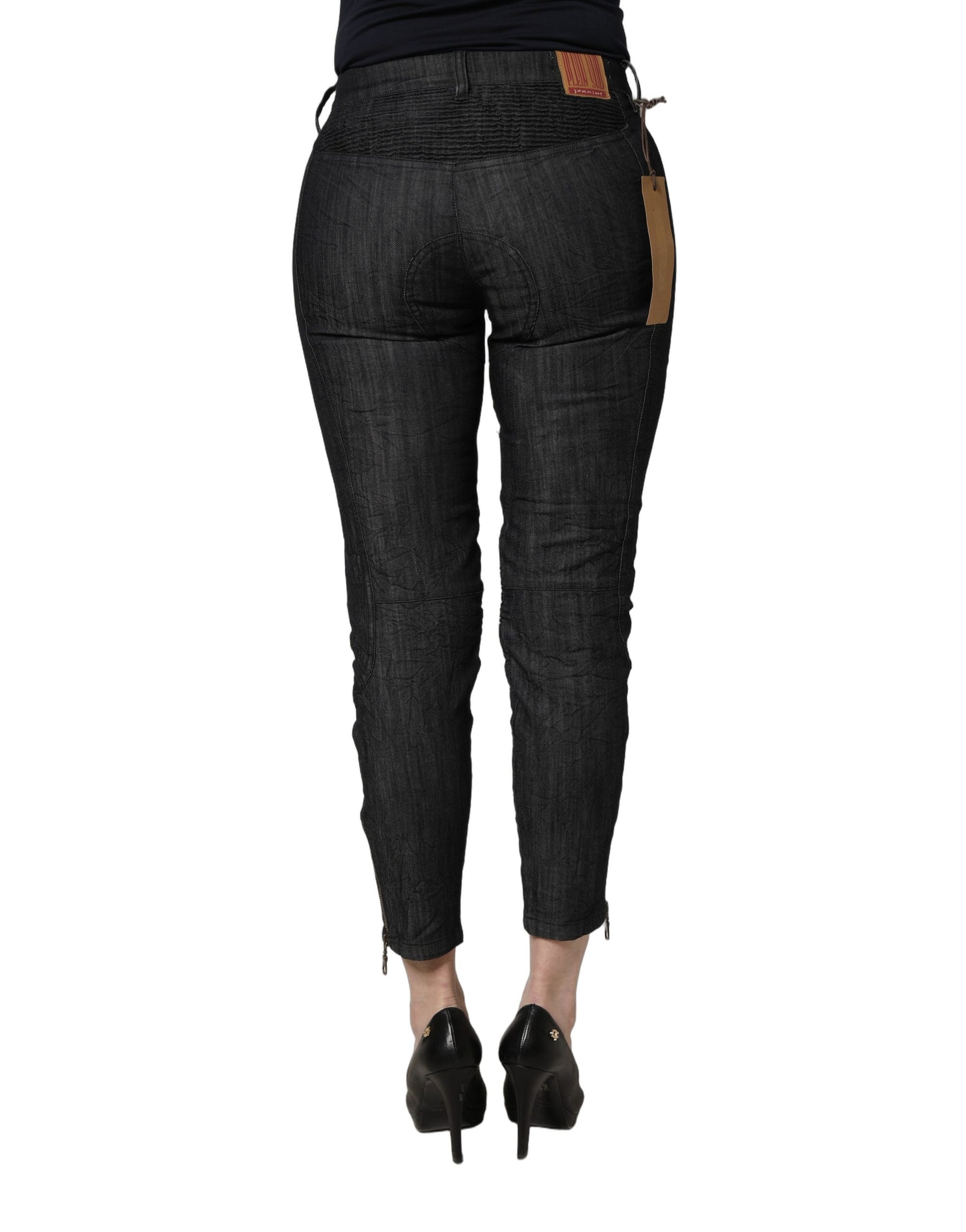 Black Cotton Mid Waist Skinny Denim Jeans