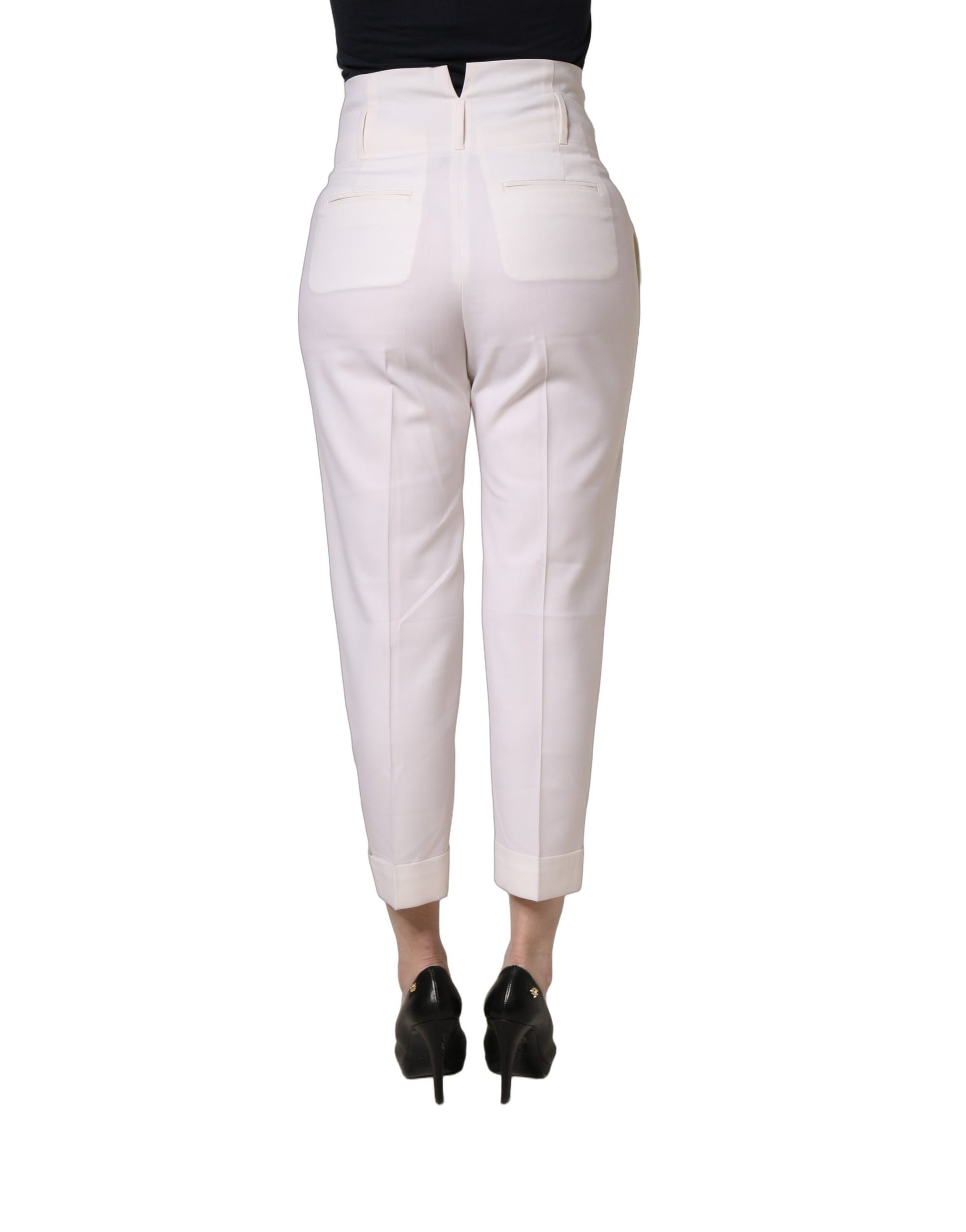 White Skinny High Waist Chino Cropped Trouser Pants