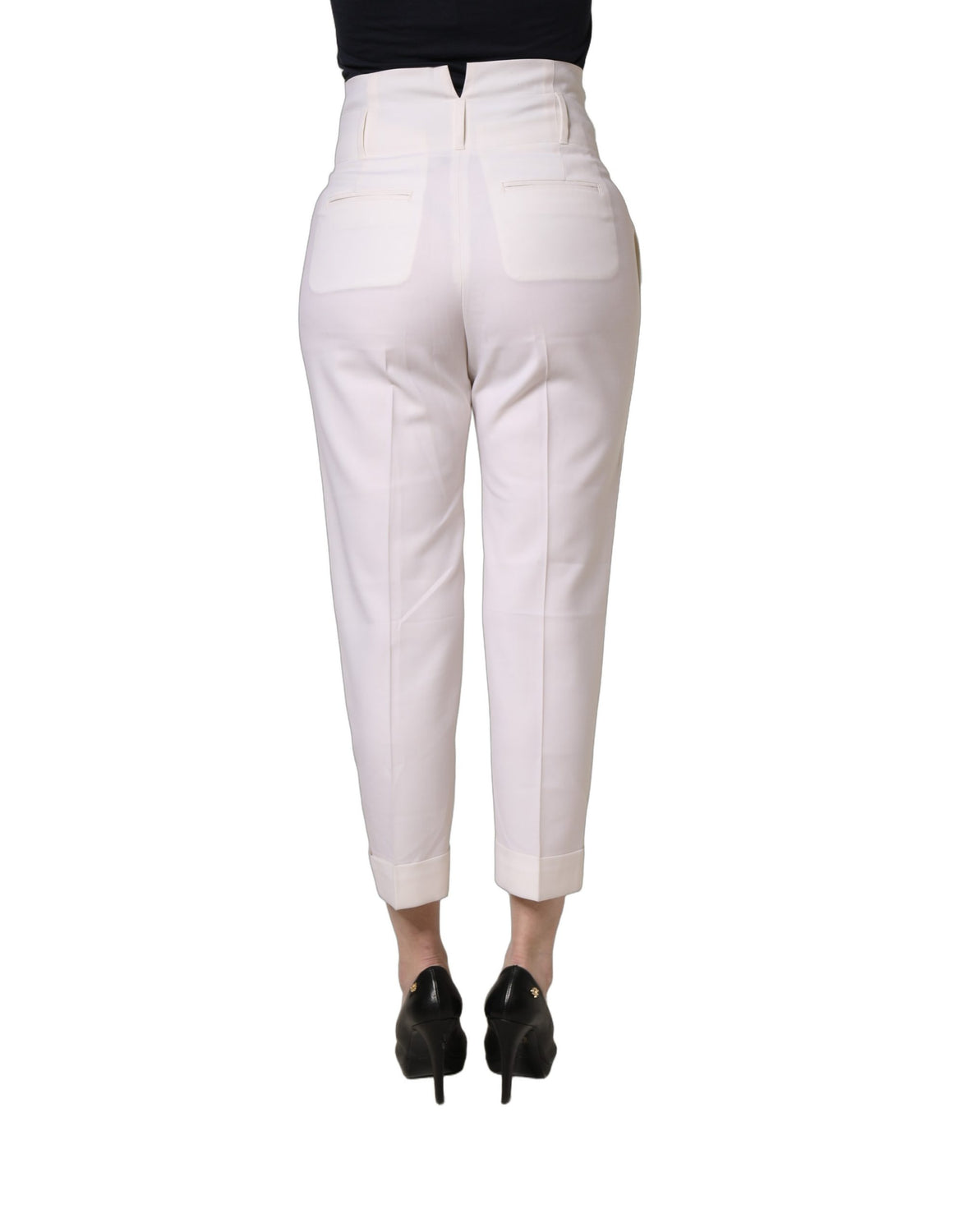 White Skinny High Waist Chino Cropped Trouser Pants