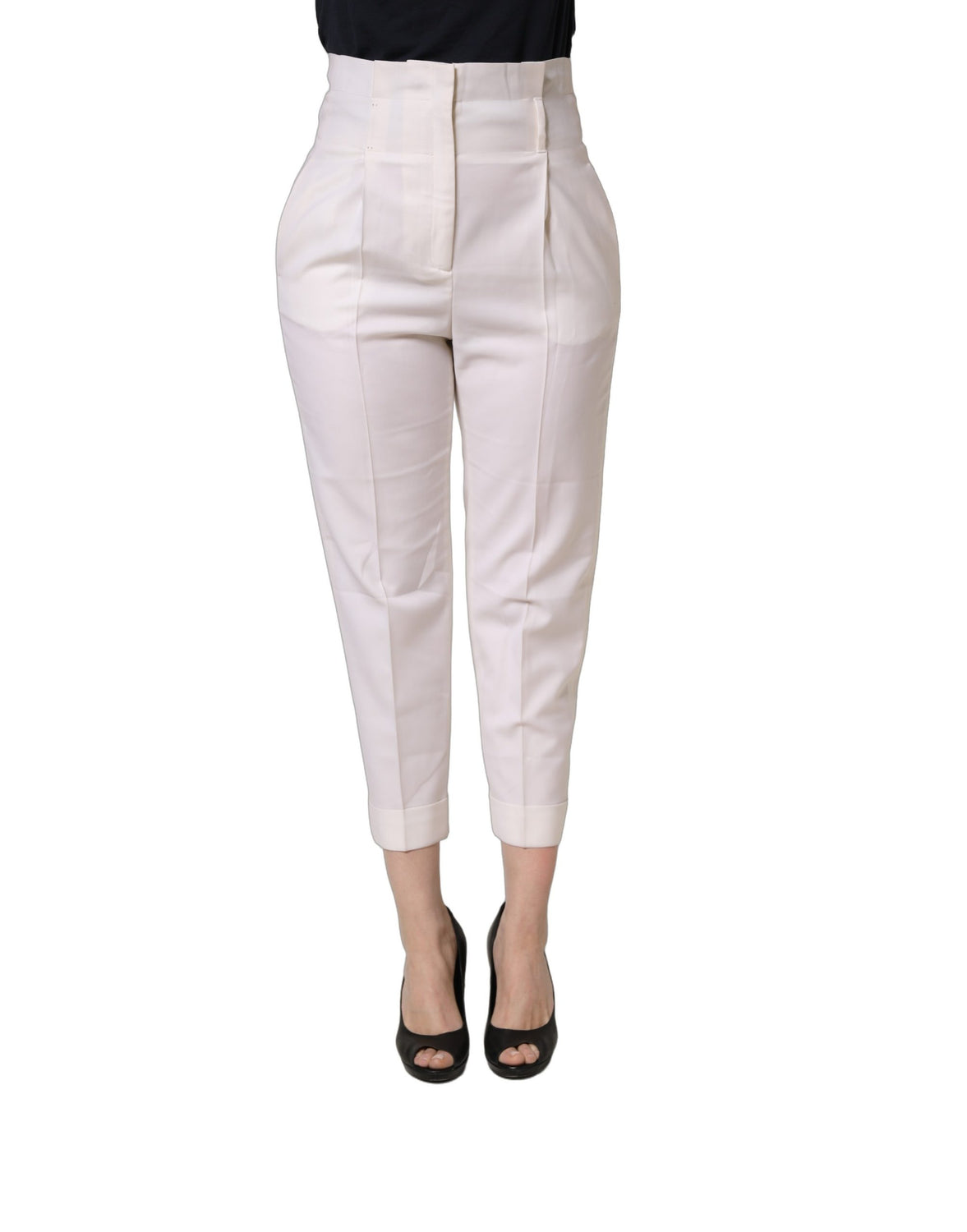 White Skinny High Waist Chino Cropped Trouser Pants