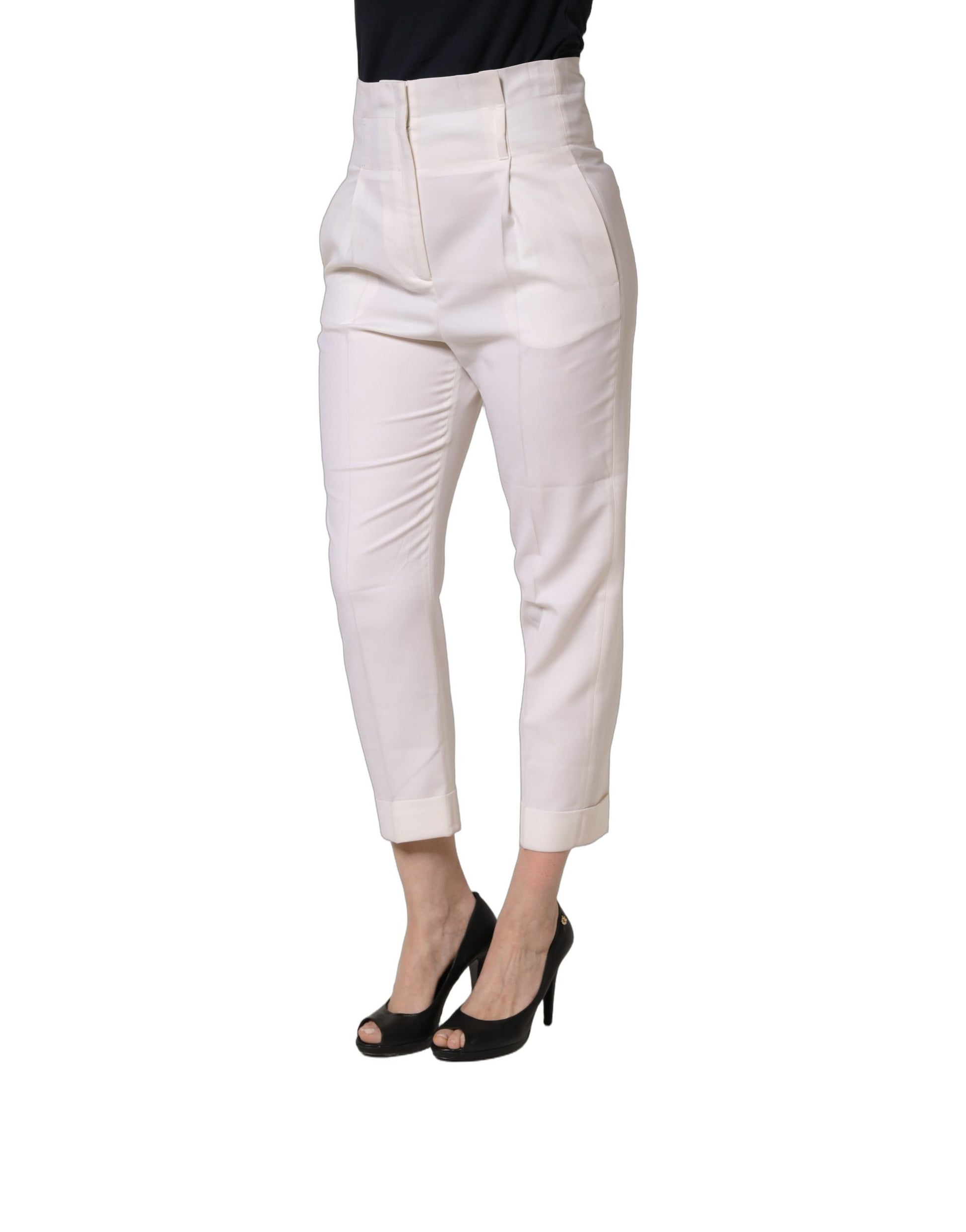 White Skinny High Waist Chino Cropped Trouser Pants