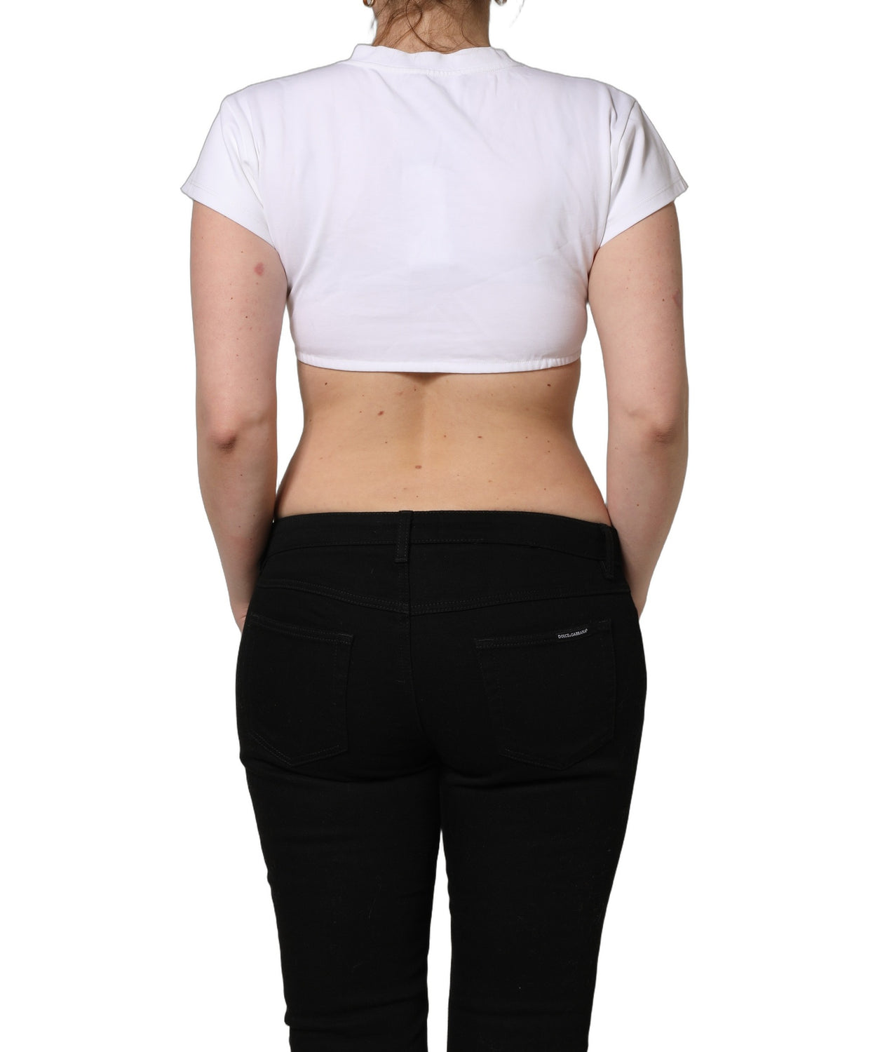White Bustier Short Sleeve CrewNeck Cropped Top