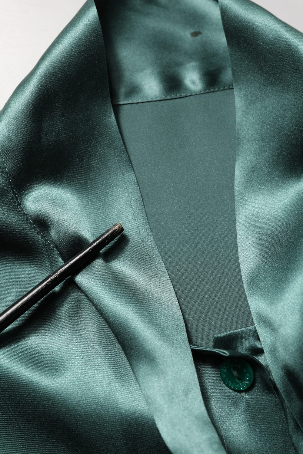 Dark Green Silk Satin Blouse Neck Tie Top