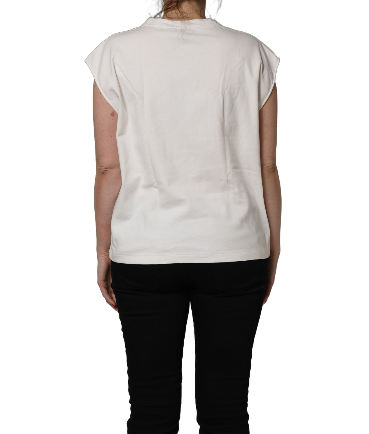 White Cotton Graphic Sleeveless Tank Top