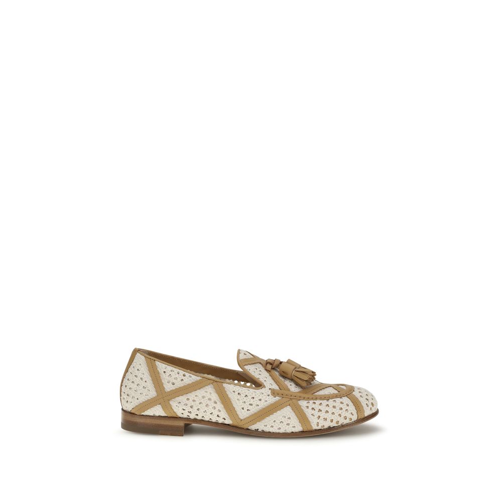 Beige Linen Slip-On Loafers