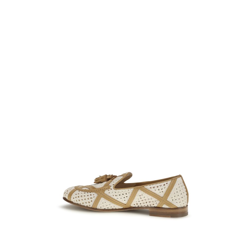 Beige Linen Slip-On Loafers