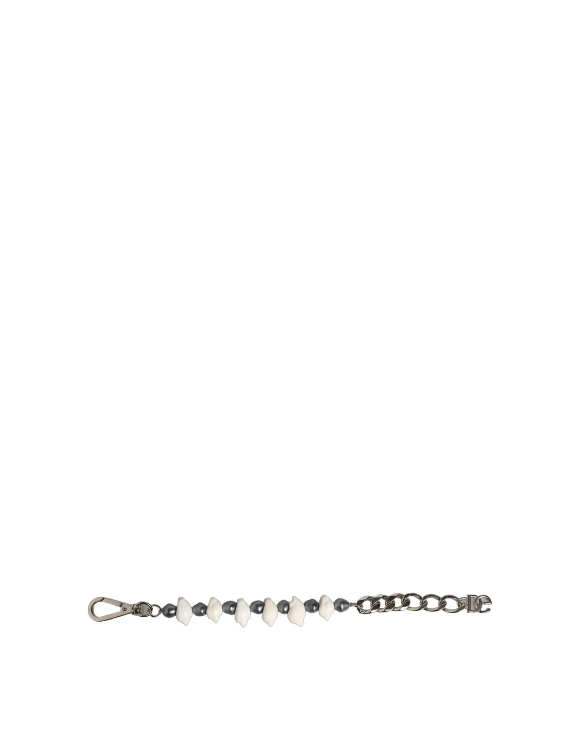 Silver Tone Brass Beaded Shell DG Logo Pendant Bracelet