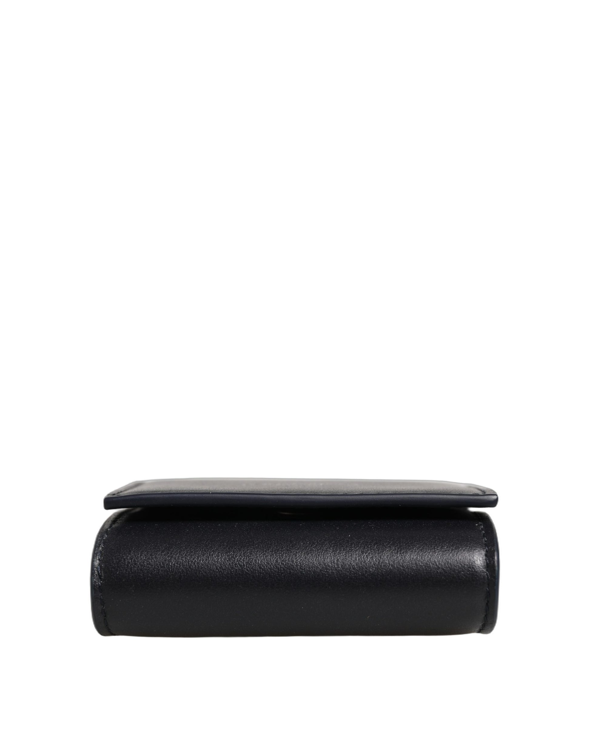 Black Calfskin Leather Logo Print Bifold CoinPurse Wallet