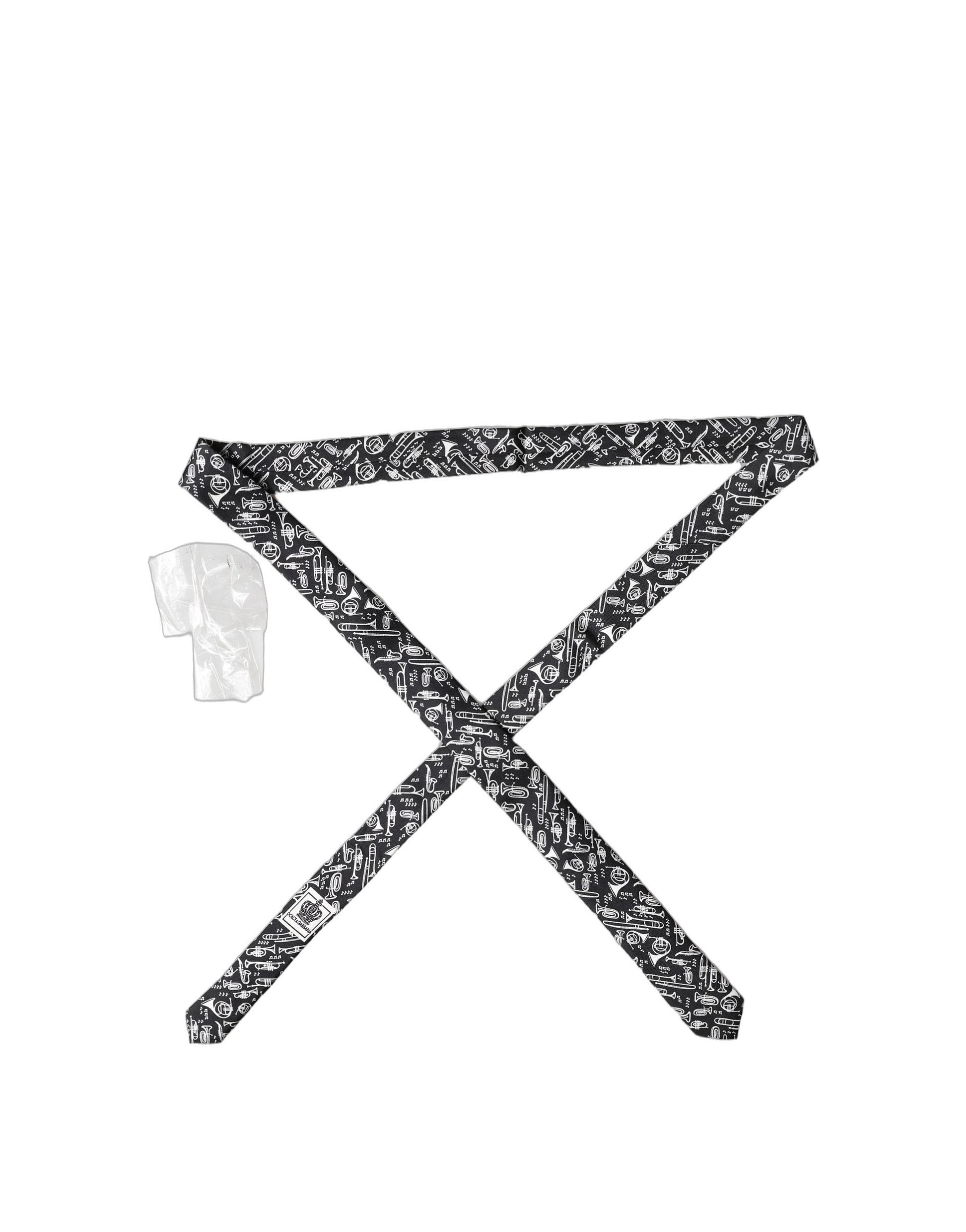 Black Trumpet Print Silk Adjustable Men Tied Necktie Tie