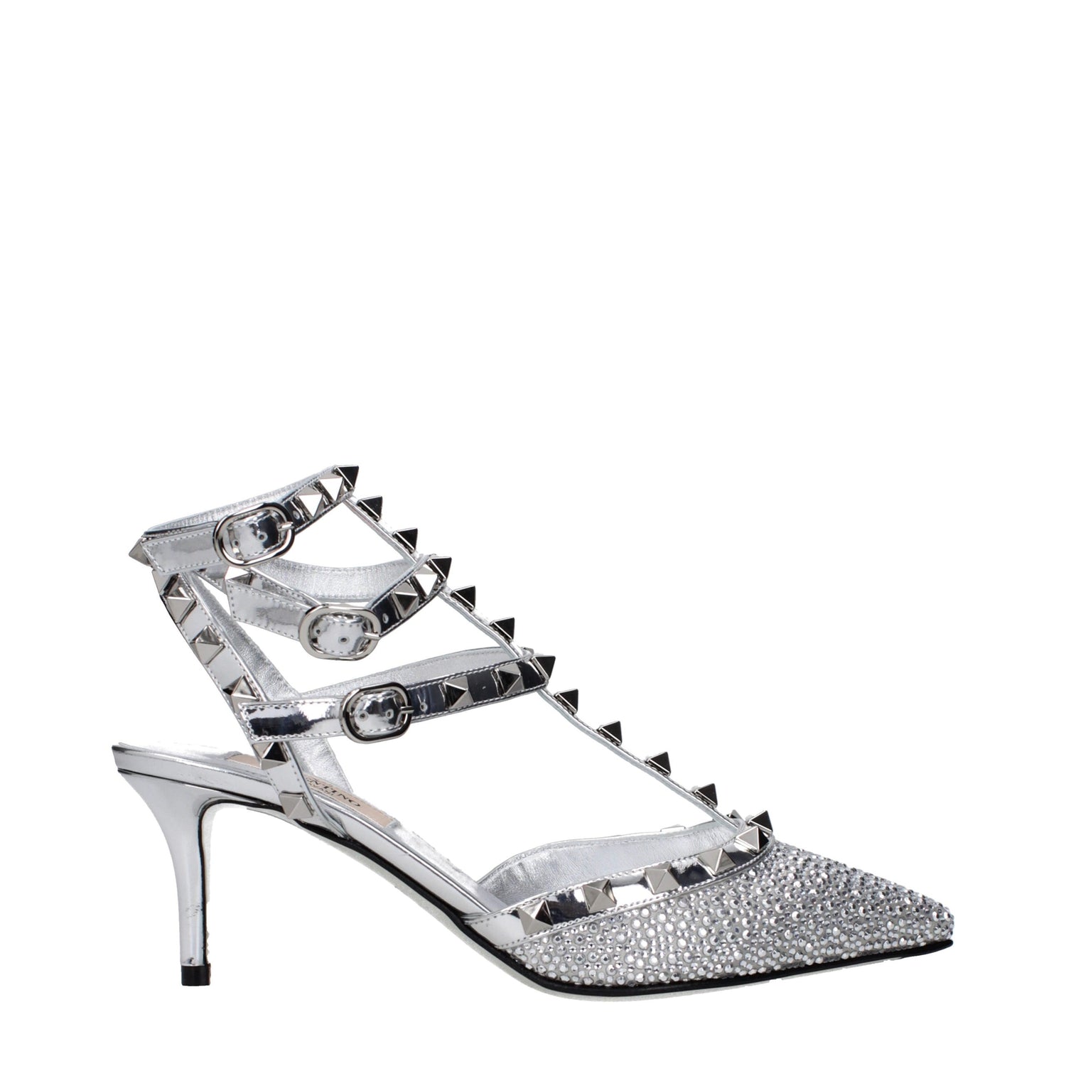 Gray Leather Stiletto Heel Sandals