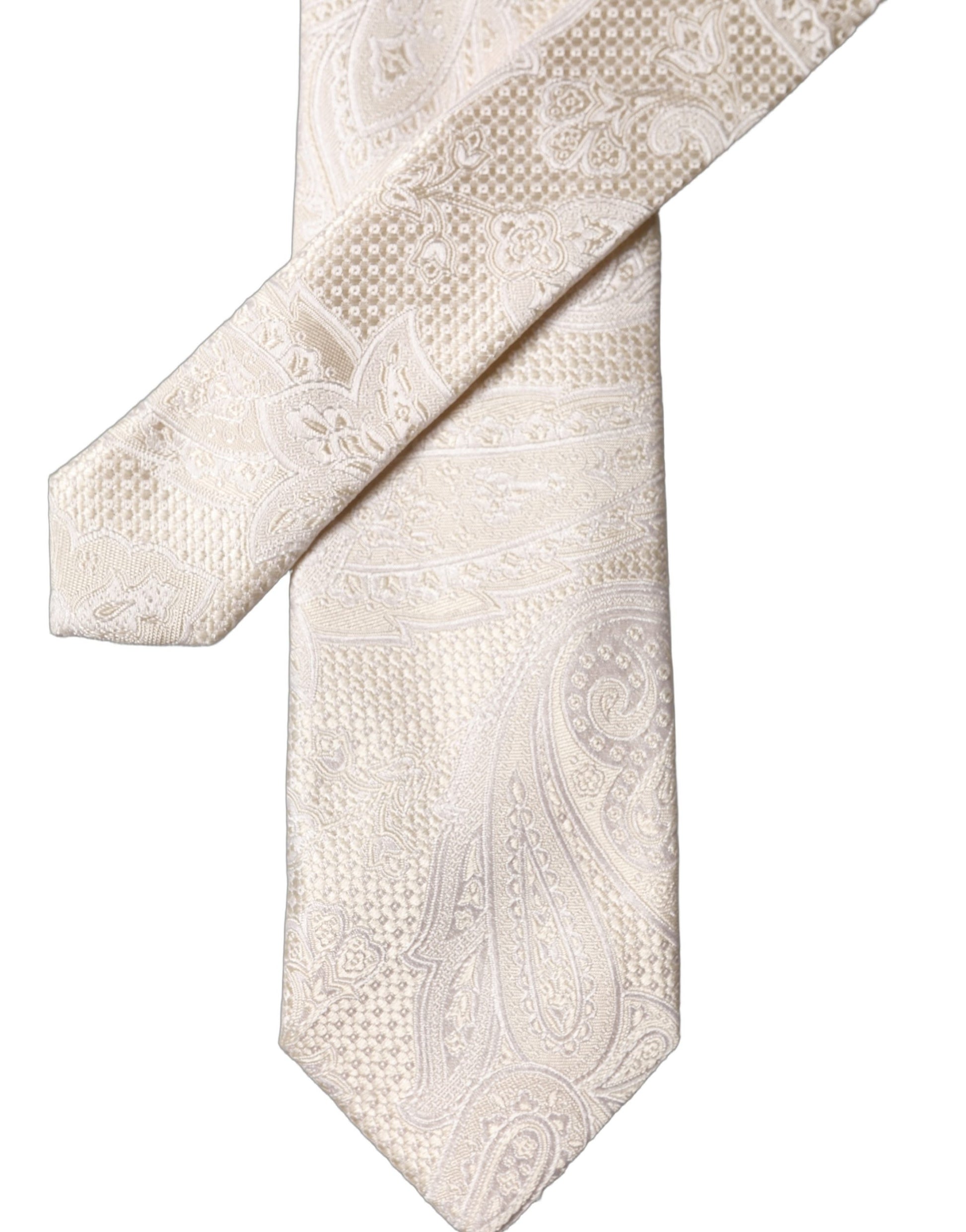 Off White Floral Silk Adjustable Men Tied Necktie Tie