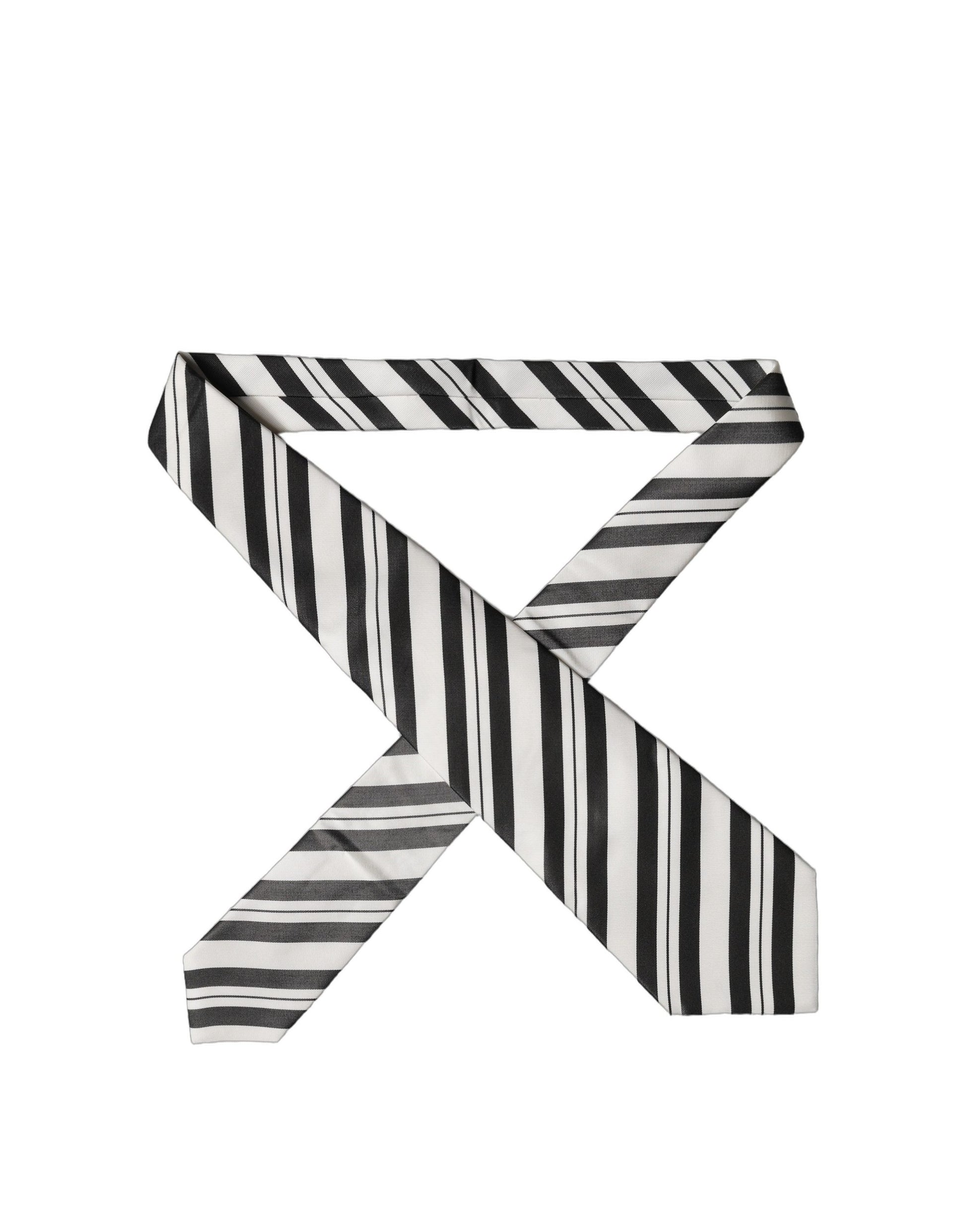 Black White Stripes Silk Adjustable Women Necktie Tie