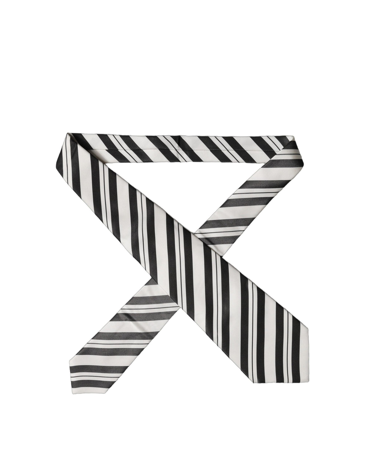 Black White Stripes Silk Adjustable Women Necktie Tie