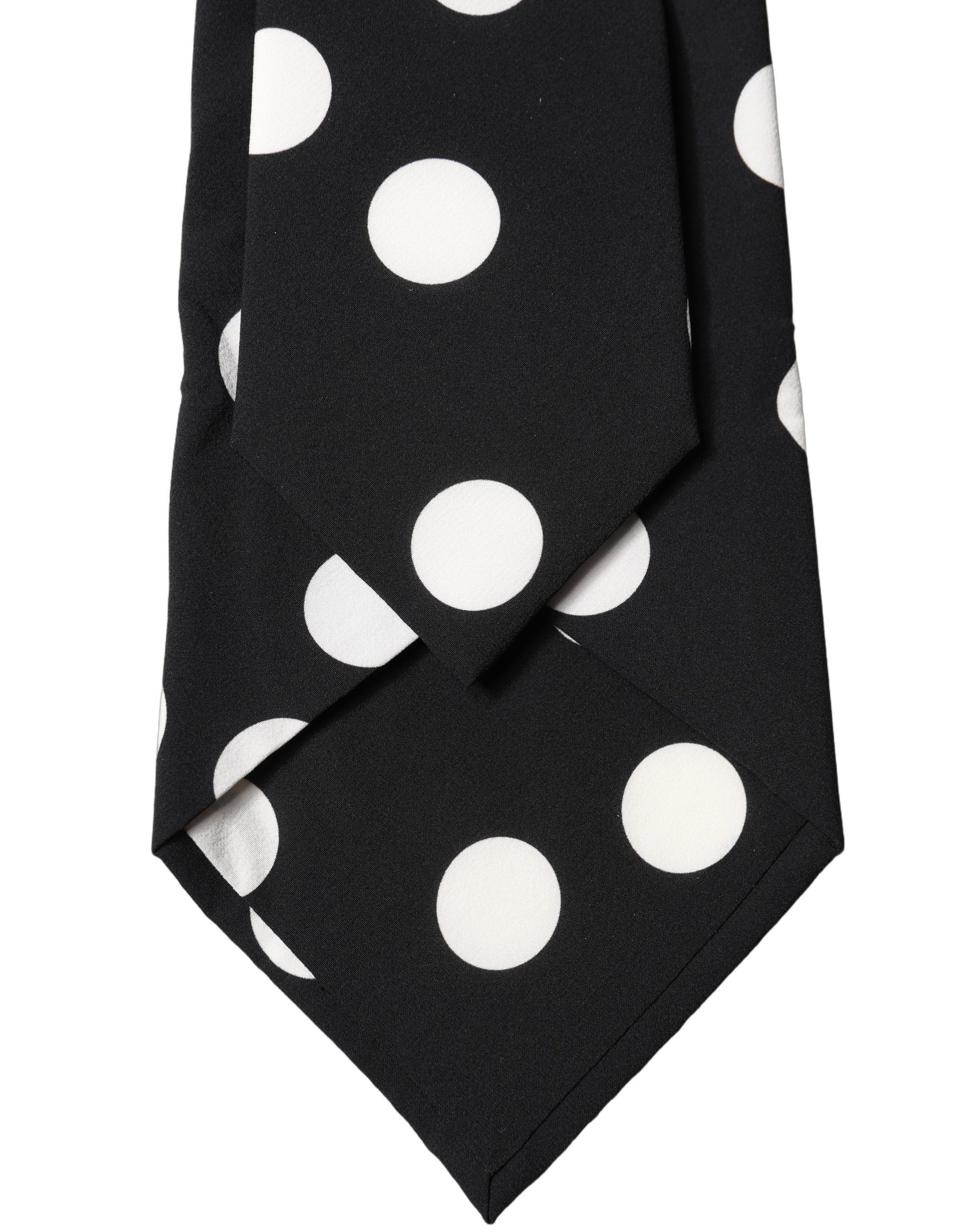 Black White Polka Dot Silk Adjustable Women Necktie Tie