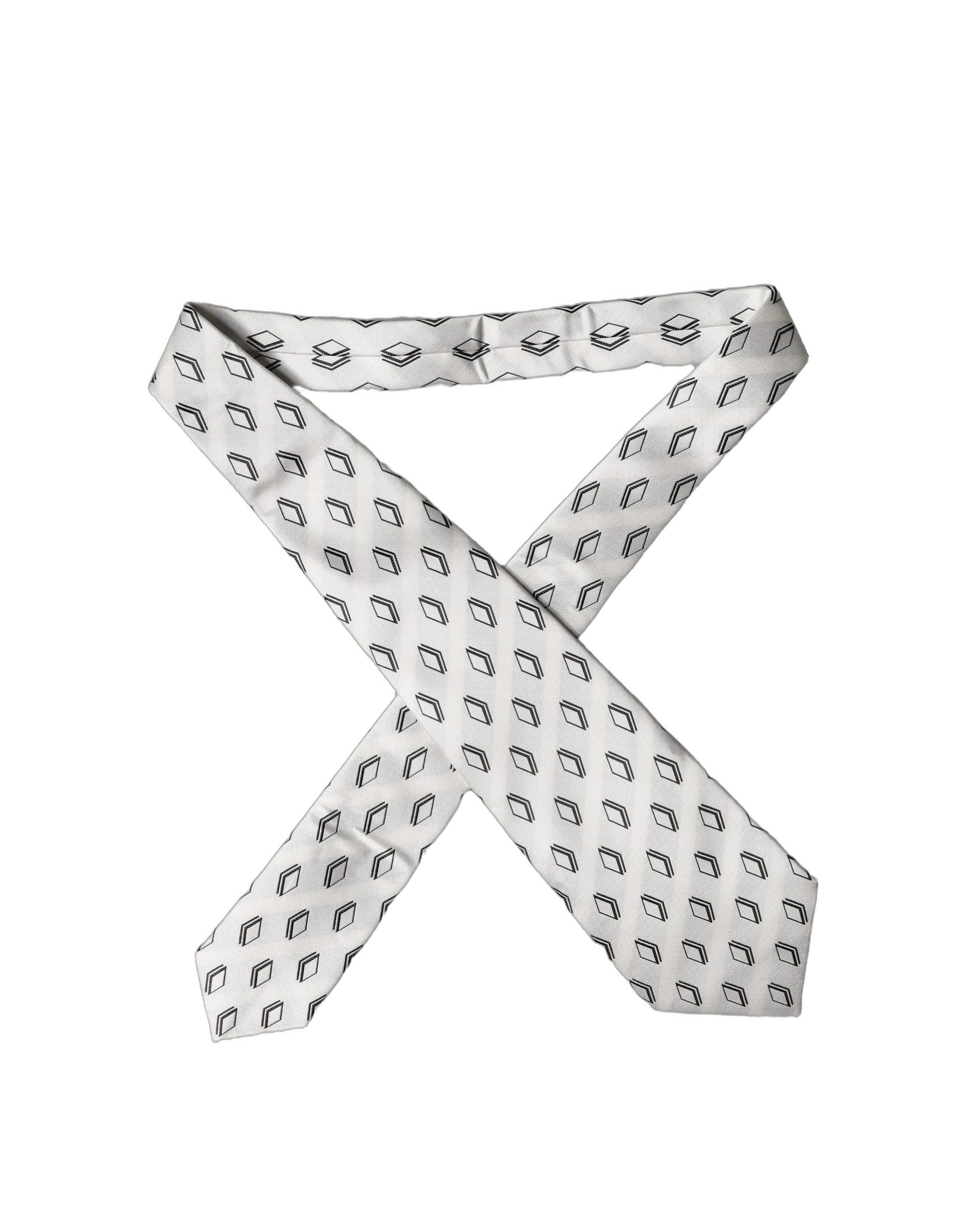White Patterned Silk Adjustable Women Tied Necktie Tie