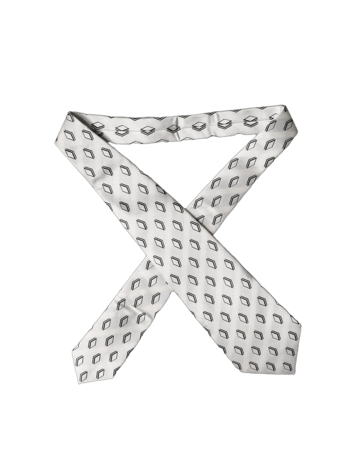 White Patterned Silk Adjustable Women Tied Necktie Tie