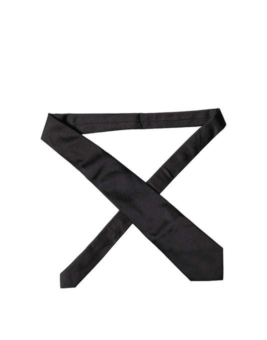 Black Solid Satin Silk Adjustable Women Necktie Tie