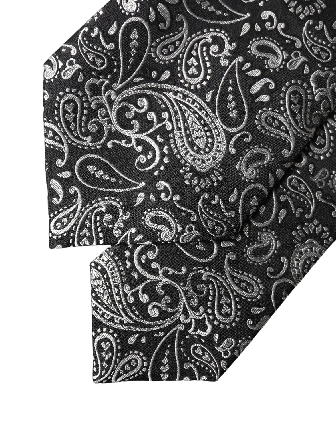 Black White Paisley Silk Adjustable Women Necktie Tie