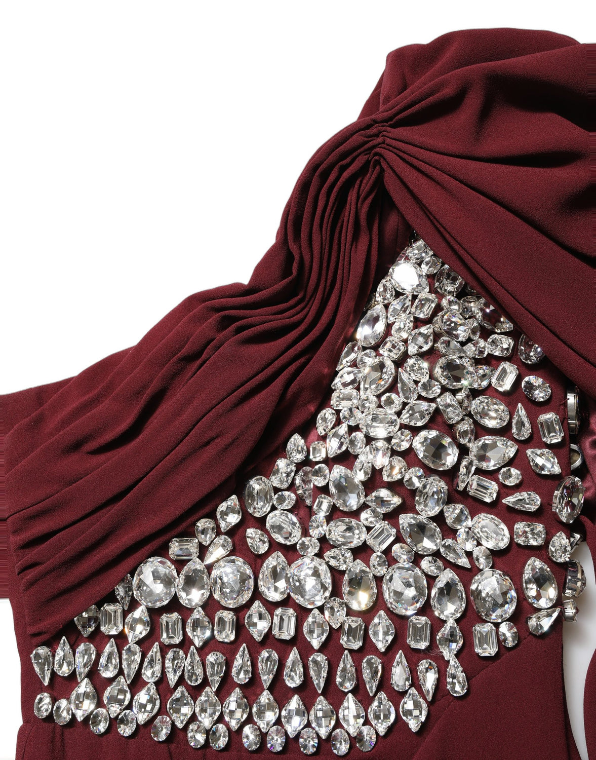 Maroon Crystal One Shoulder EveningGown Dress