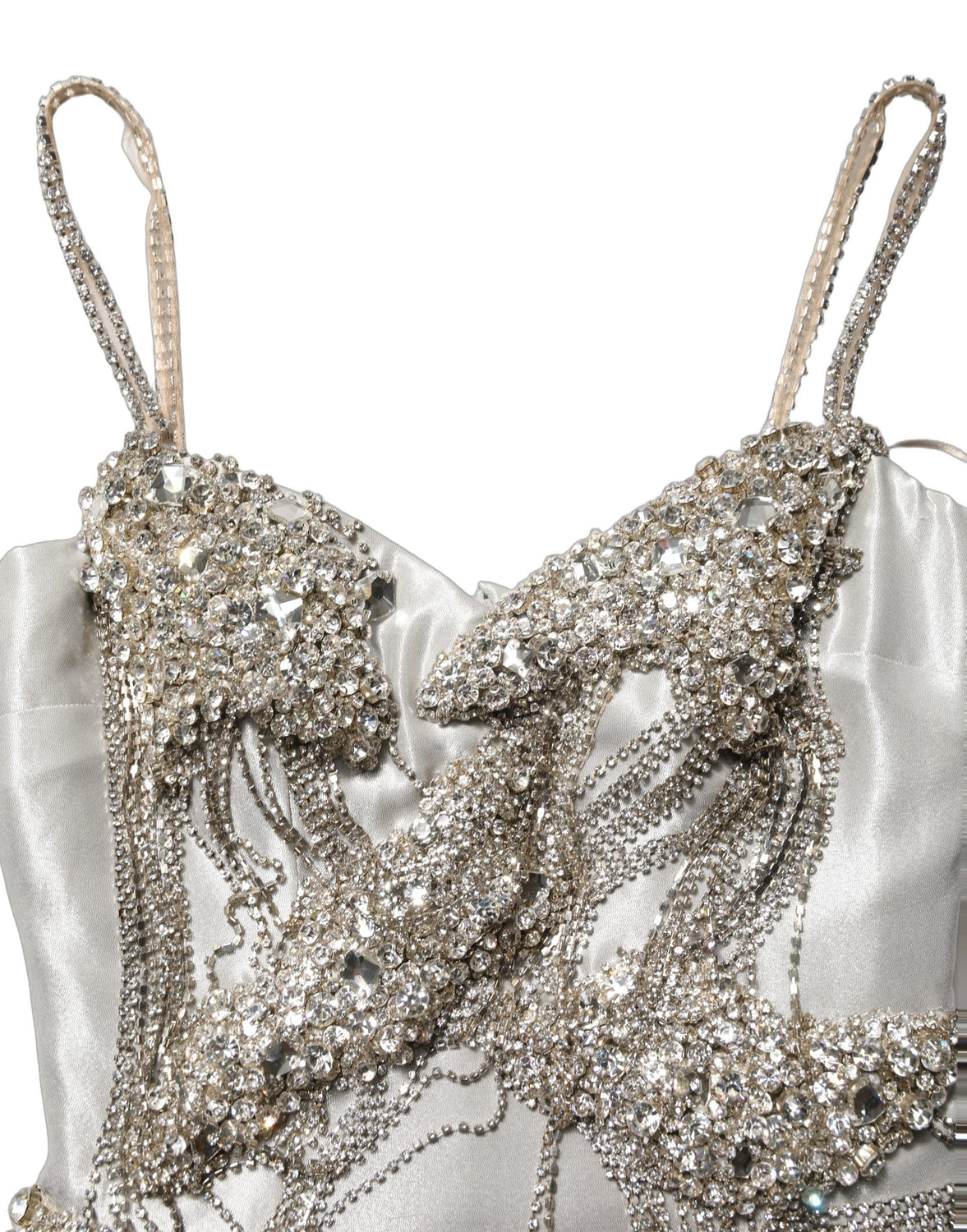 Silver Crystal Embellished EveningGown Dress