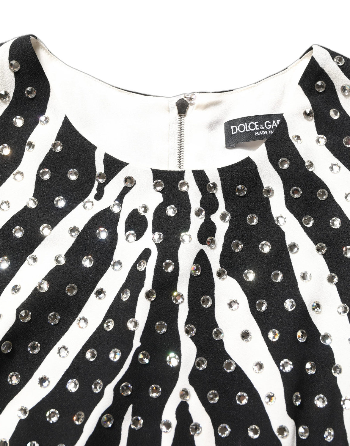 Black White Zebra Crystal Embellished Dress