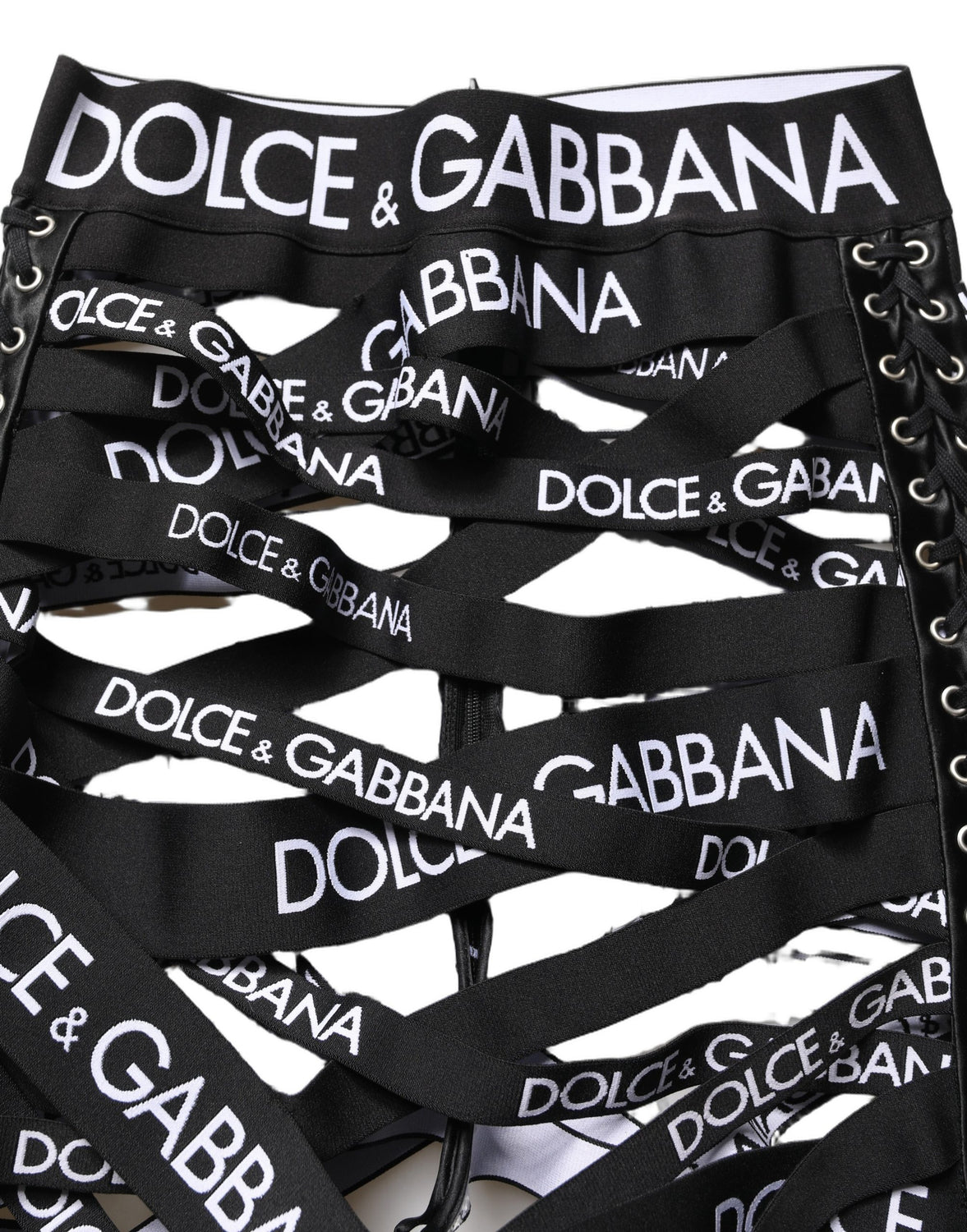 Black Logo Tape Cut Out Skinny High Waist Pants