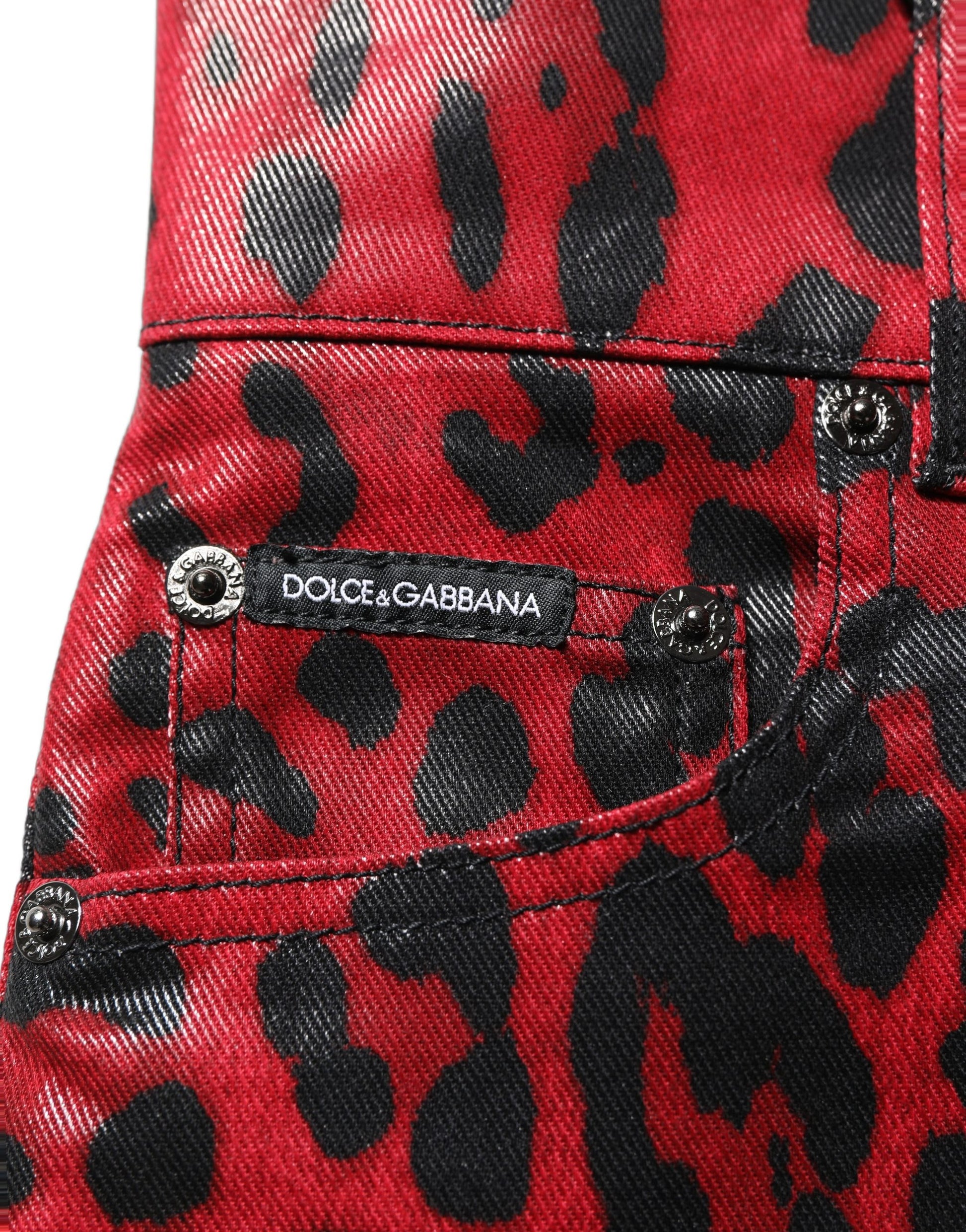 Red Leopard Skinny High Waist Denim Jeans