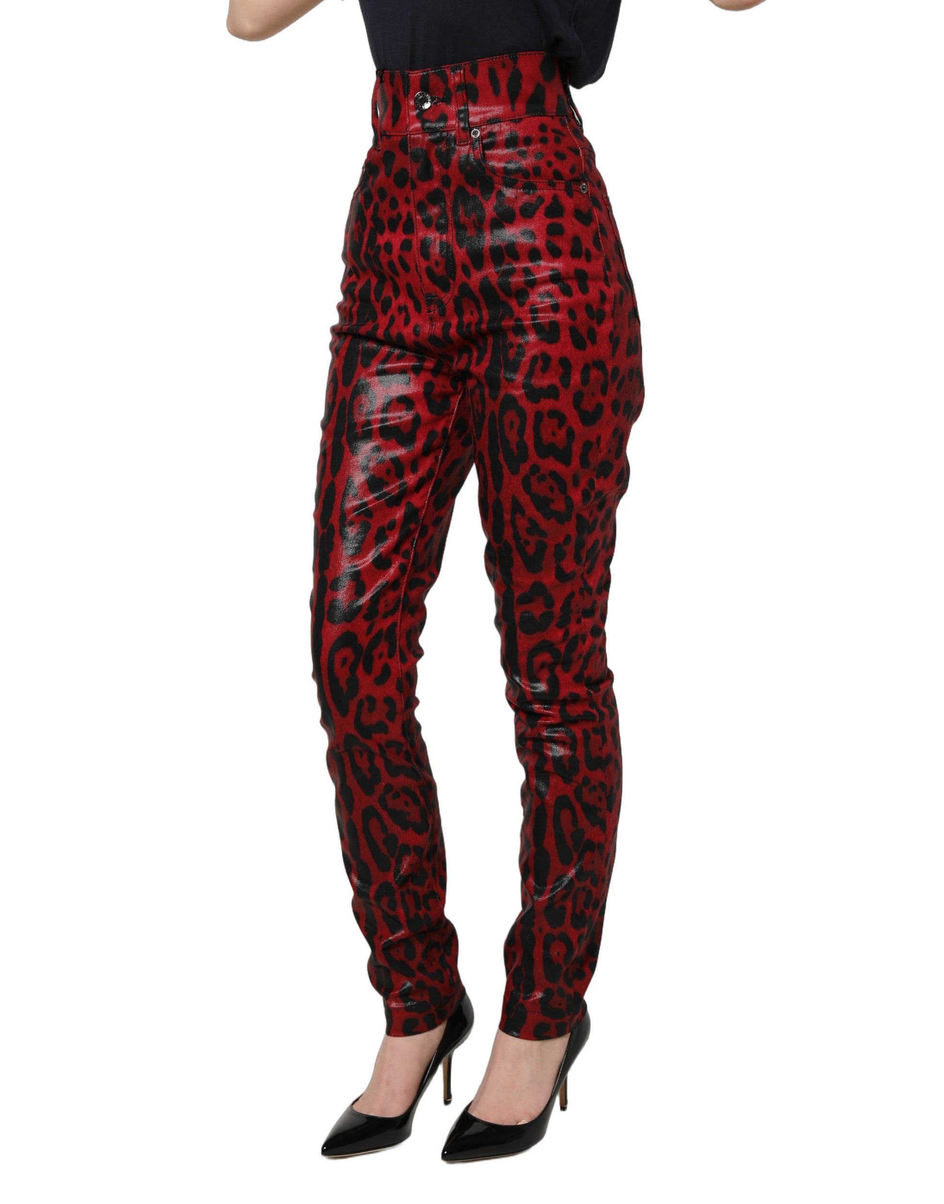 Red Leopard Skinny High Waist Denim Jeans