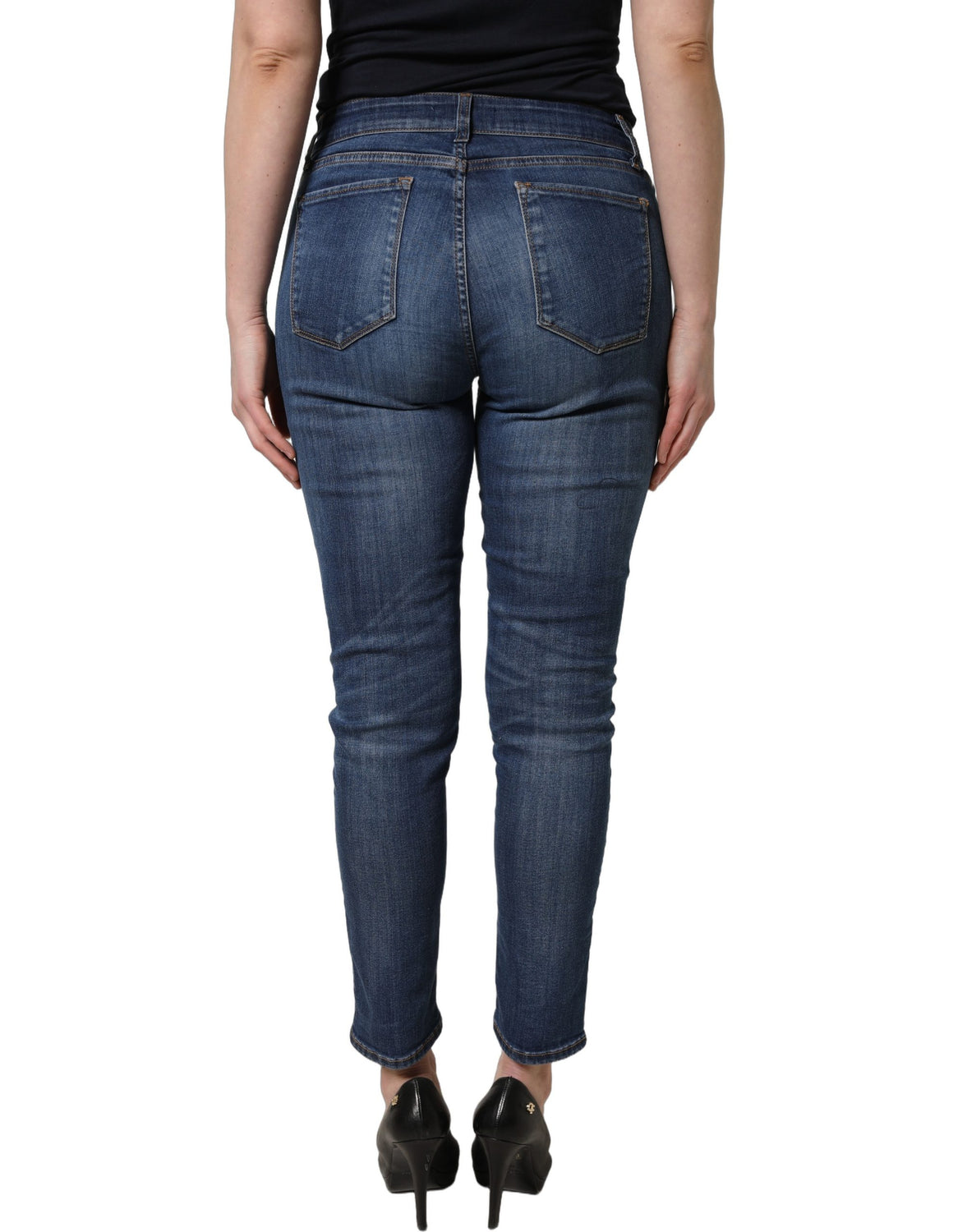 Blue Tattered Skinny Mid Waist Denim Jeans