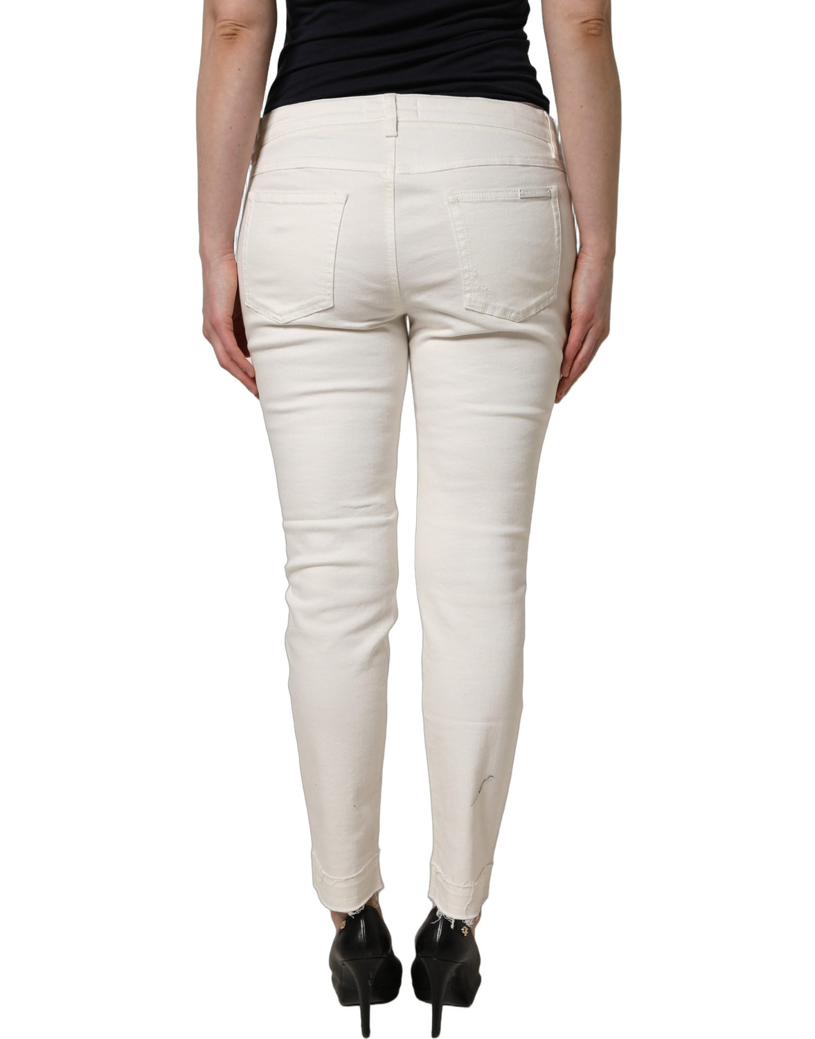 White Tattered Skinny Cotton Denim Jeans