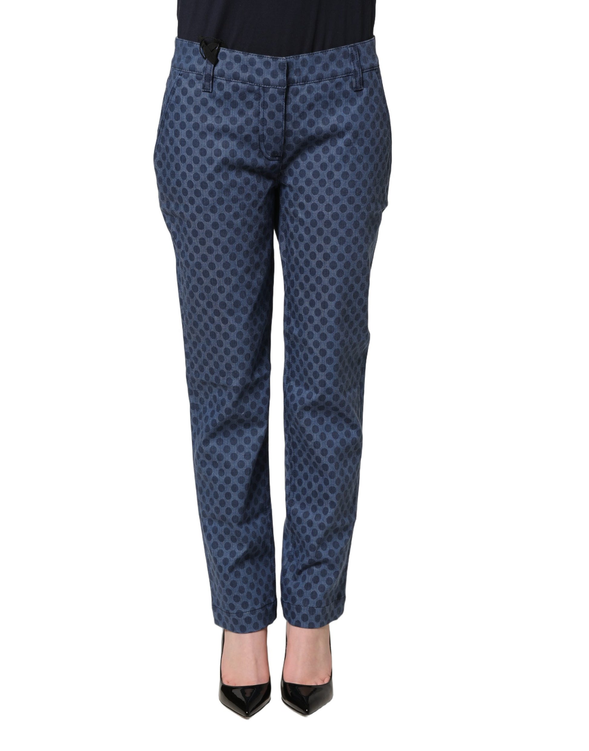 Blue Polka Dotted Slim Fit Capri Denim Jeans