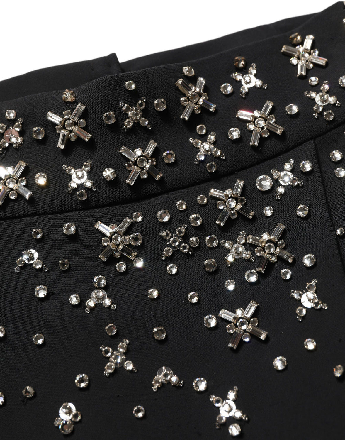 Black Crystal Embellished High Slit Skirt