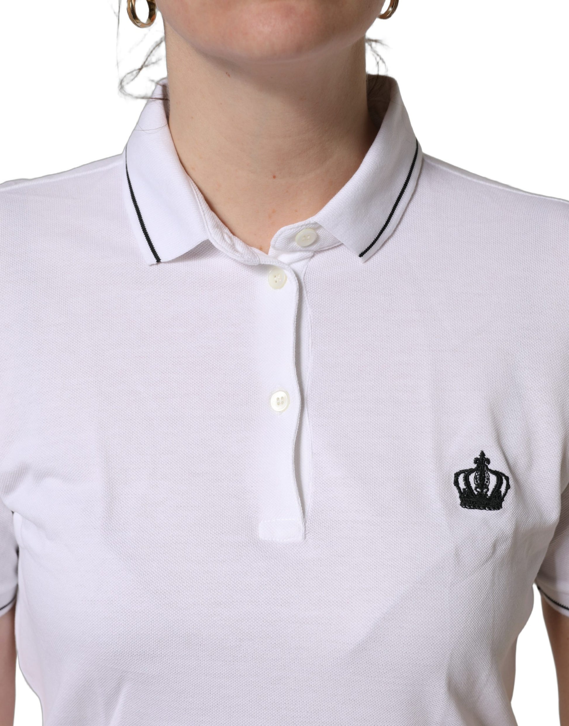 White Crown Cotton Short Sleeves Polo Top