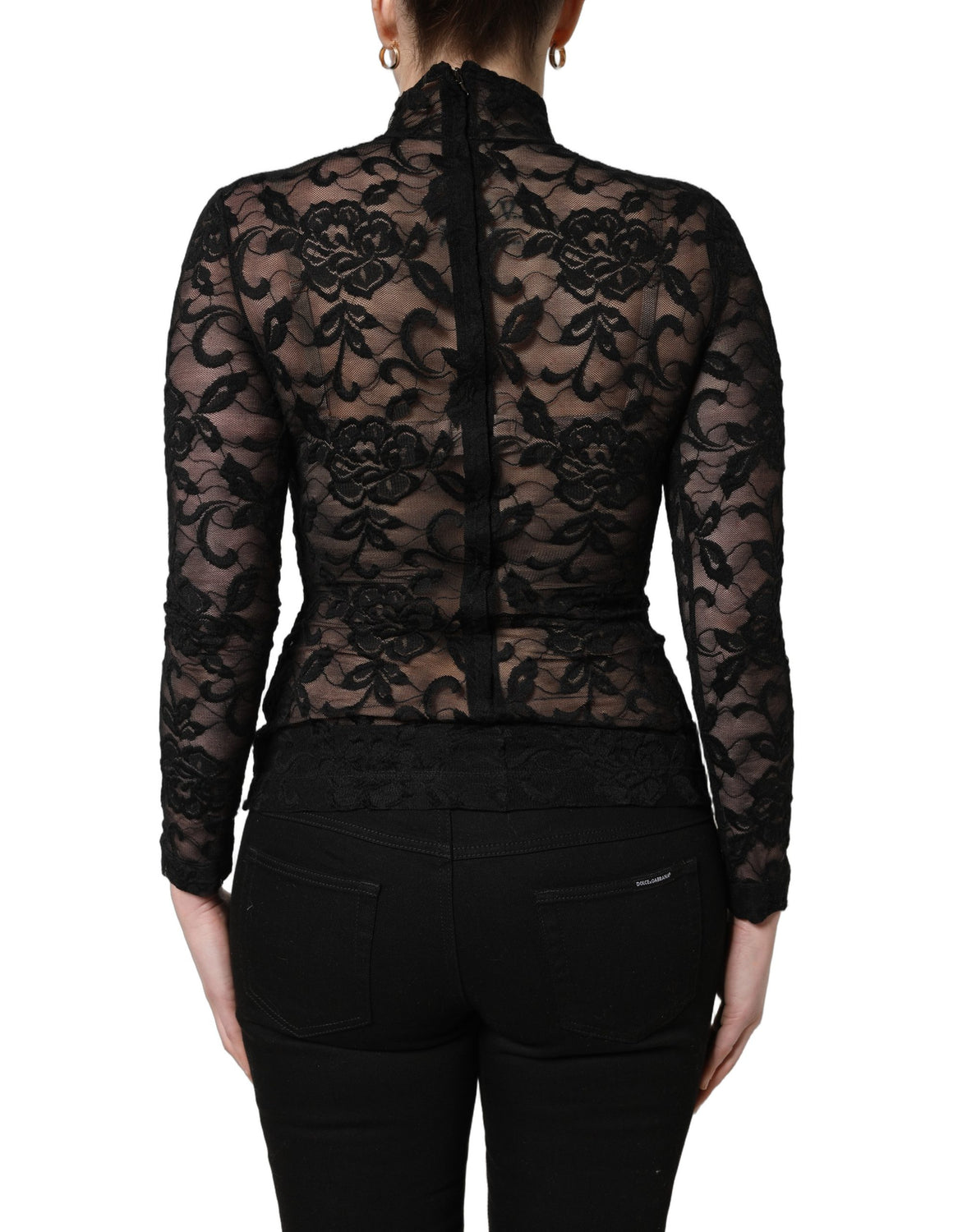 Black Floral Lace Turtle Neck Long Sleeve Top