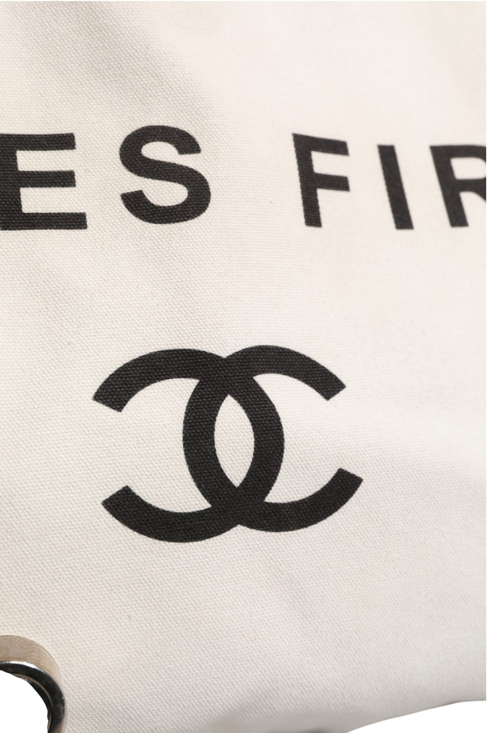 Ladies First White and Black Canvas Shopper Tote Bag