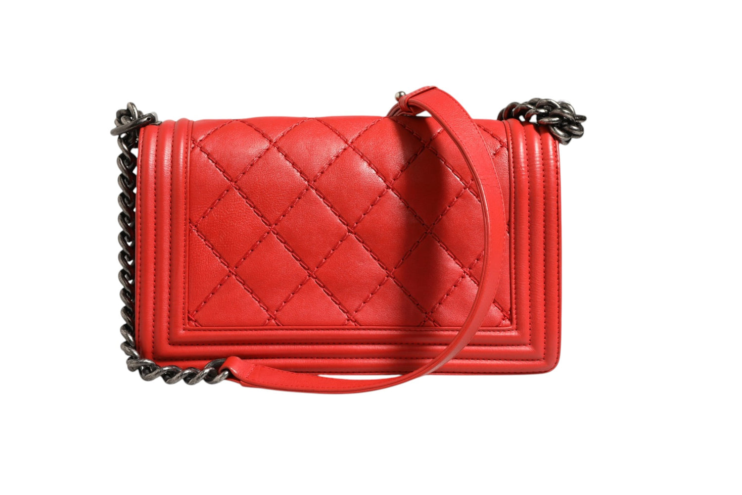 Red Diamond Stitch Calfskin Leather New Medium Boy Bag