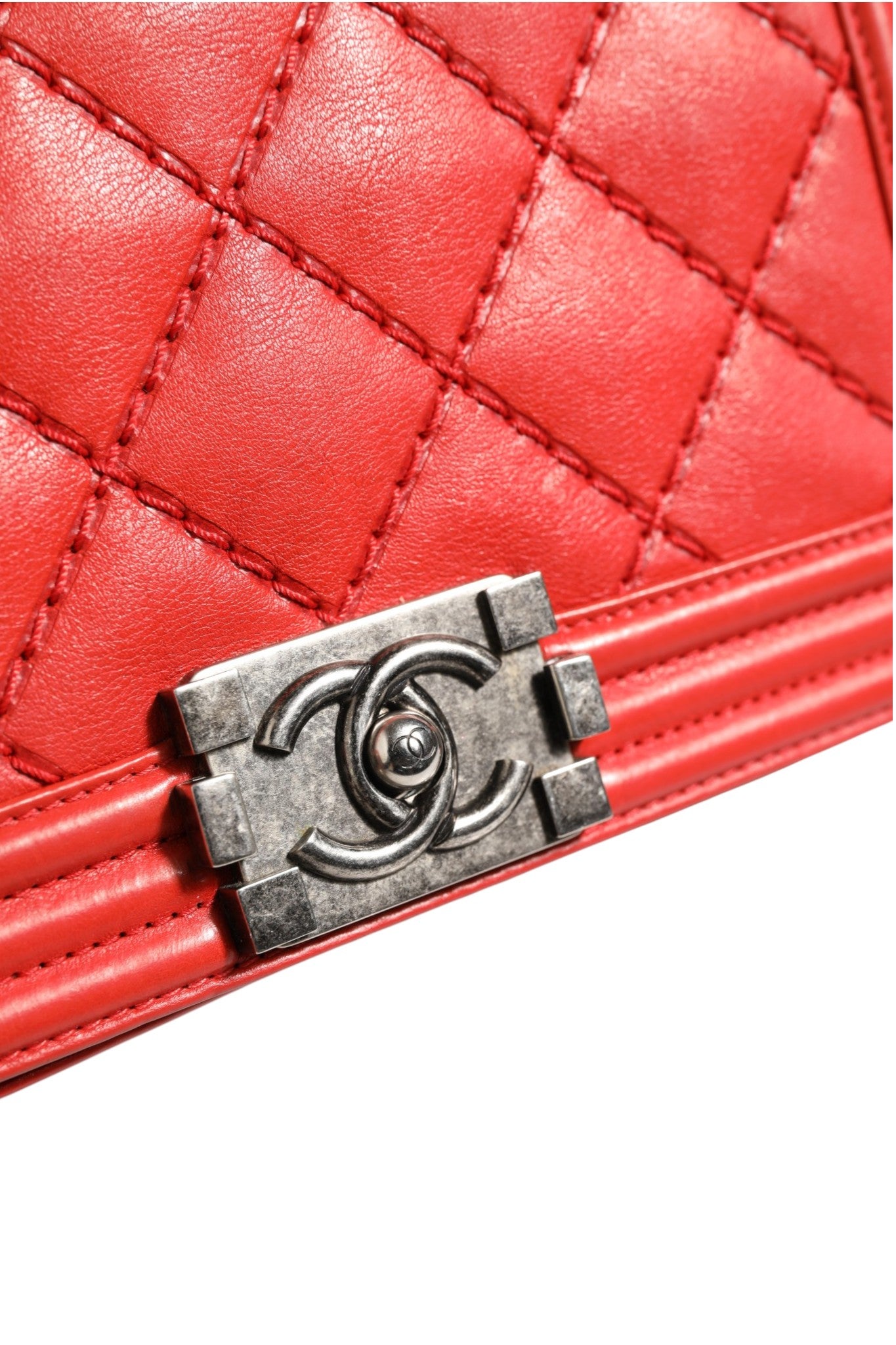 Red Diamond Stitch Calfskin Leather New Medium Boy Bag