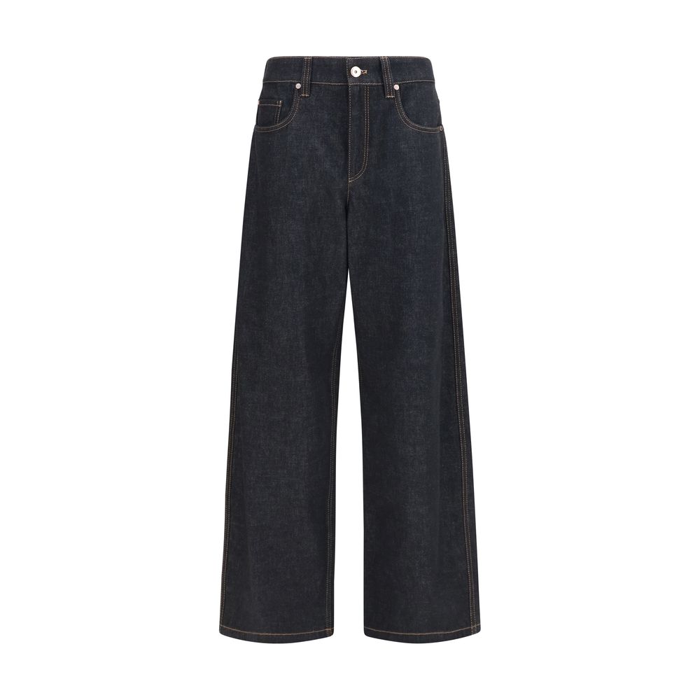 Blue Cotton Straight-Leg Jeans